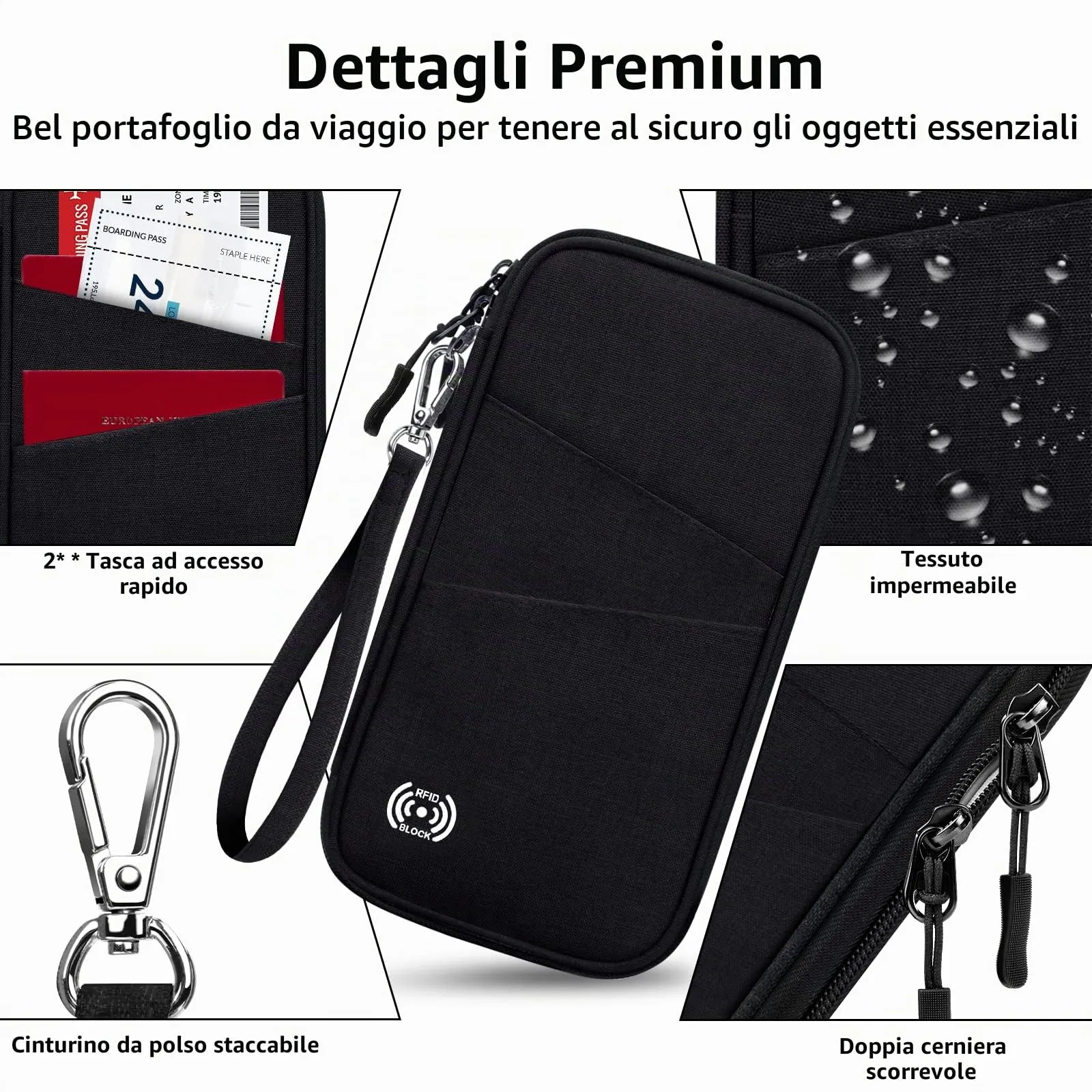 LUROON Custodia Porta Passaporti Famiglia con Protezione RFID Porta documenti da Viaggio Portafoglio Documenti & Organizer per Passaporti, Carte di credito, Carte D'Imbarco, Contanti, Monete - immagine 4