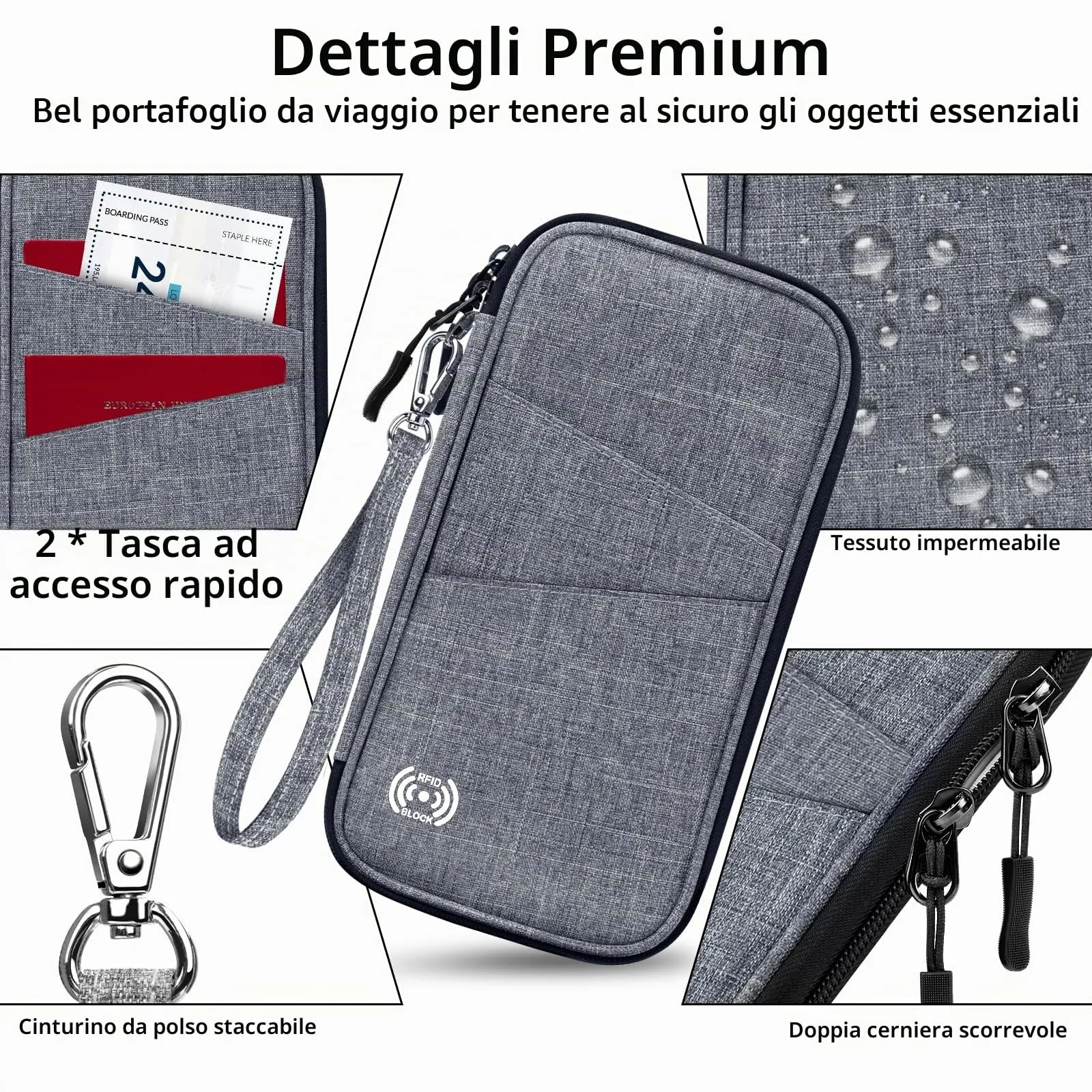 LUROON Custodia Porta Passaporti Famiglia con Protezione RFID Porta documenti da Viaggio Portafoglio Documenti & Organizer per Passaporti, Carte di credito, Carte D'Imbarco, Contanti, Monete - immagine 5
