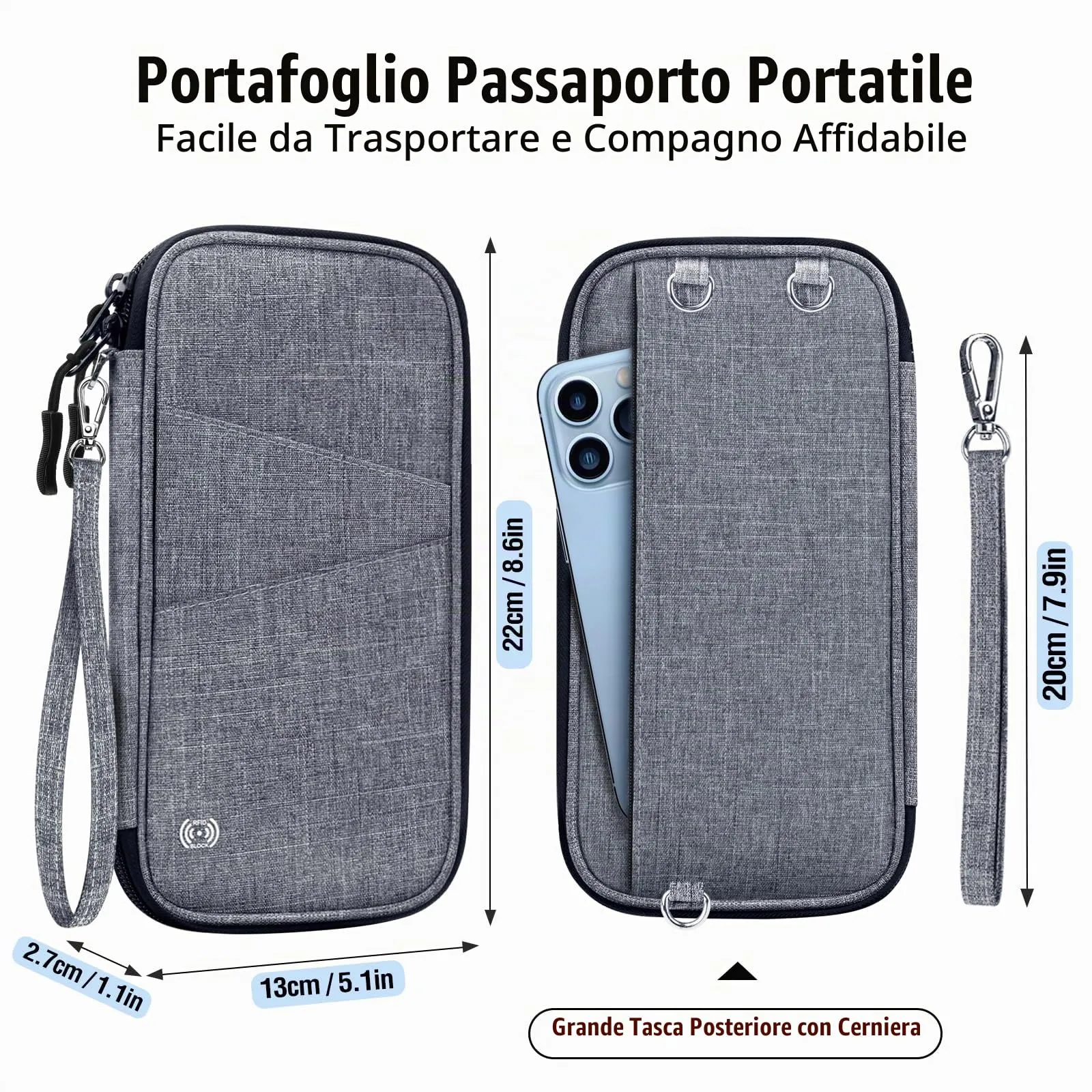 LUROON Custodia Porta Passaporti Famiglia con Protezione RFID Porta documenti da Viaggio Portafoglio Documenti & Organizer per Passaporti, Carte di credito, Carte D'Imbarco, Contanti, Monete - immagine 7