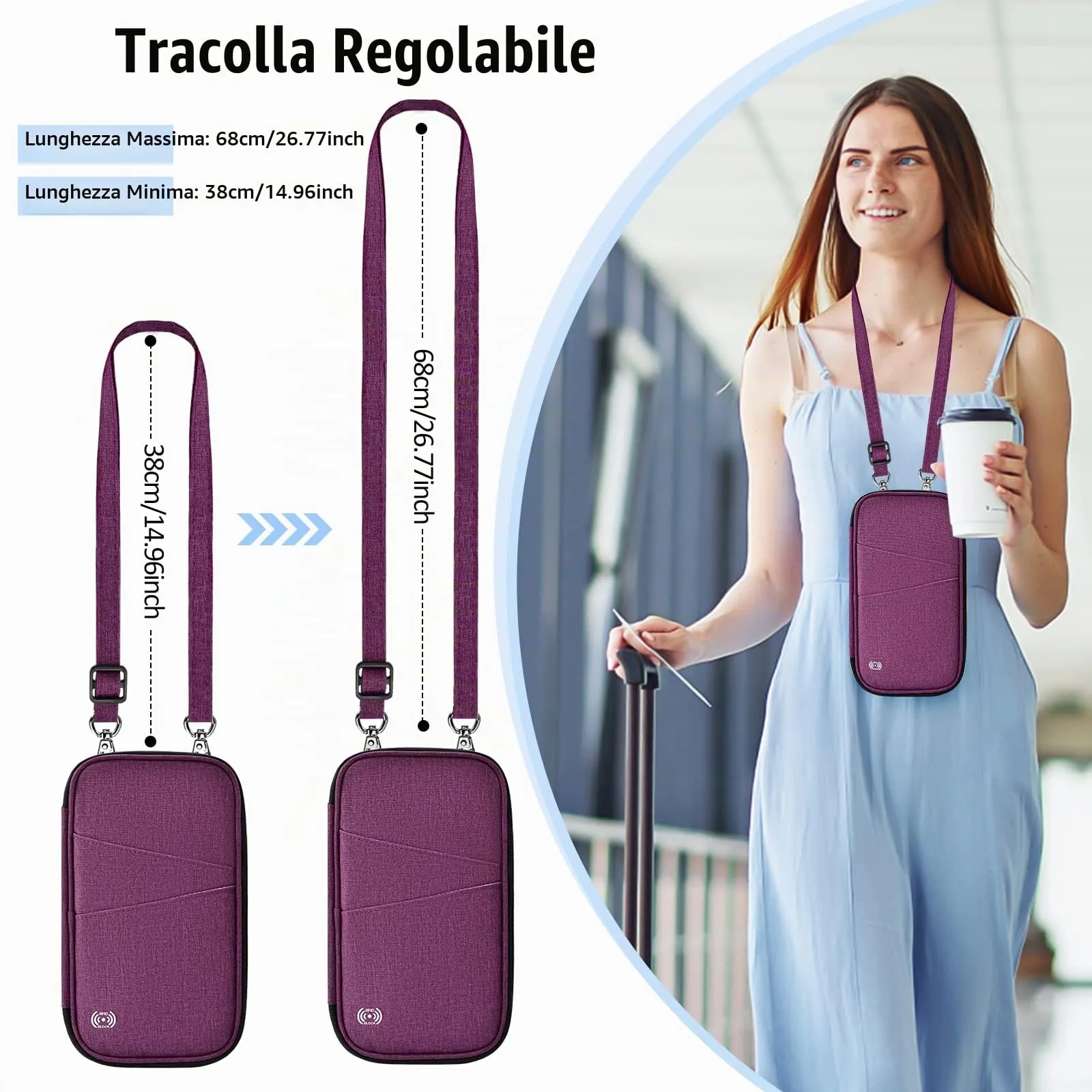 LUROON Custodia Porta Passaporti Famiglia con Protezione RFID Porta documenti da Viaggio Portafoglio Documenti & Organizer per Passaporti, Carte di credito, Carte D'Imbarco, Contanti, Monete - immagine 2