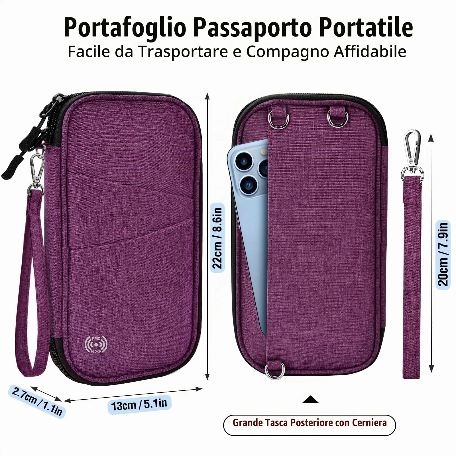 LUROON Custodia Porta Passaporti Famiglia con Protezione RFID Porta documenti da Viaggio Portafoglio Documenti & Organizer per Passaporti, Carte di credito, Carte D'Imbarco, Contanti, Monete - immagine 6