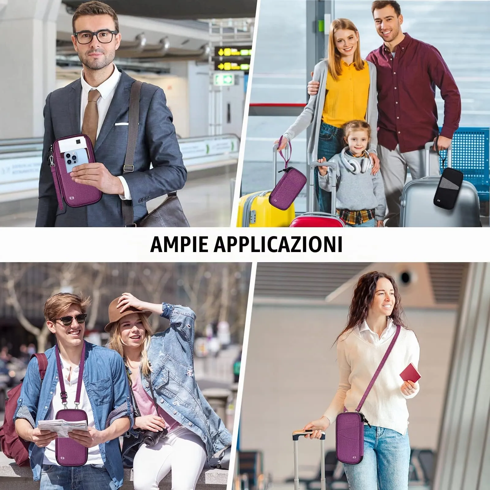 LUROON Custodia Porta Passaporti Famiglia con Protezione RFID Porta documenti da Viaggio Portafoglio Documenti & Organizer per Passaporti, Carte di credito, Carte D'Imbarco, Contanti, Monete - immagine 8