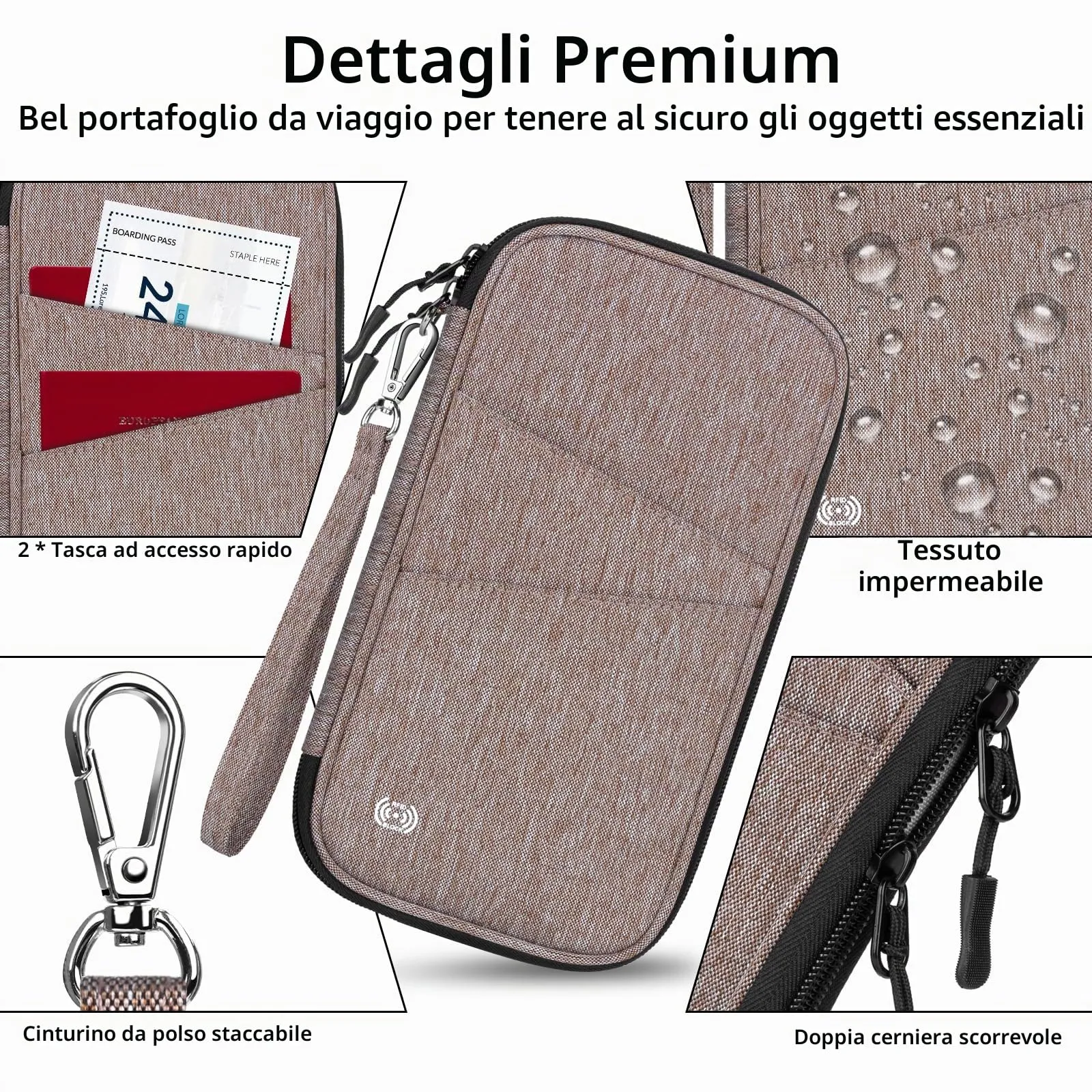 LUROON Custodia Porta Passaporti Famiglia con Protezione RFID Porta documenti da Viaggio Portafoglio Documenti & Organizer per Passaporti, Carte di credito, Carte D'Imbarco, Contanti, Monete - immagine 4