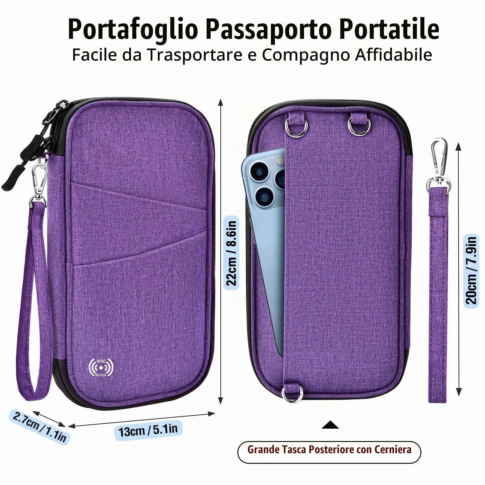 LUROON Custodia Porta Passaporti Famiglia con Protezione RFID Porta documenti da Viaggio Portafoglio Documenti & Organizer per Passaporti, Carte di credito, Carte D'Imbarco, Contanti, Monete - immagine 7
