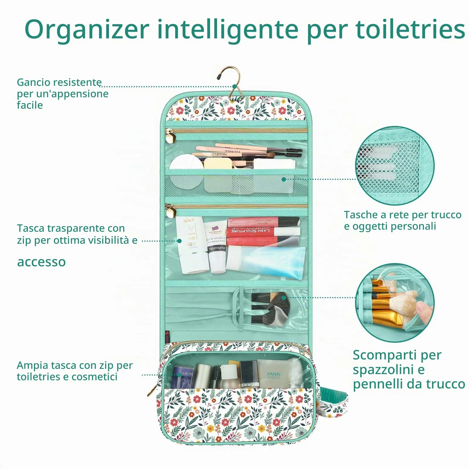 FINTIE Beauty Case da Viaggio Portatile Trucco - immagine 2