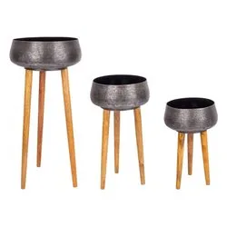 Set porta vasi piante 3 pz alluminio VARANASI Nero 0182959 - immagine 1