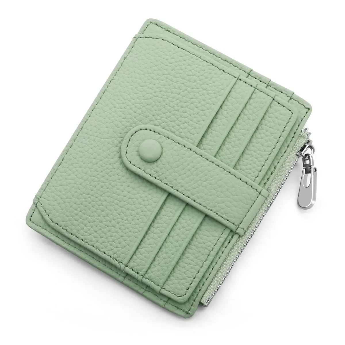REETEE Porta Carte Credito Uomo e Donna RFID Blocco Portafoglio Sottile con Portamonete Vera Pelle Portacarte di Credito con Cerniera, Portacarte Uomo Slim con 14 Slot per Schede (verde chiaro) - immagine 1