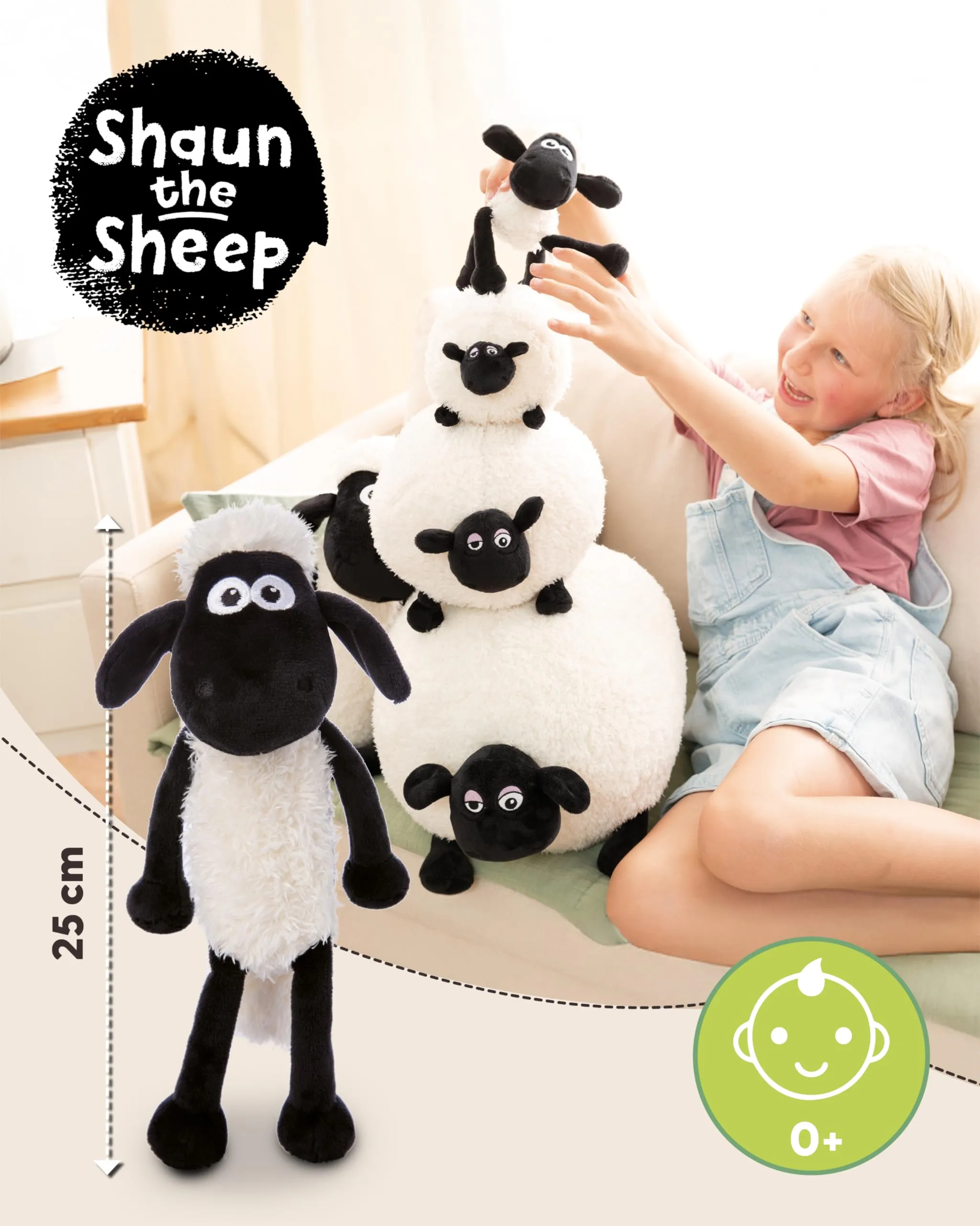 NICI peluche Shaun la pecora 25cm bianco - Simpatico peluchetto con imbottitura morbida per giochi e coccole, Doudou, perfetto come idea regalo per bambini e adulti - 49184 - immagine 3