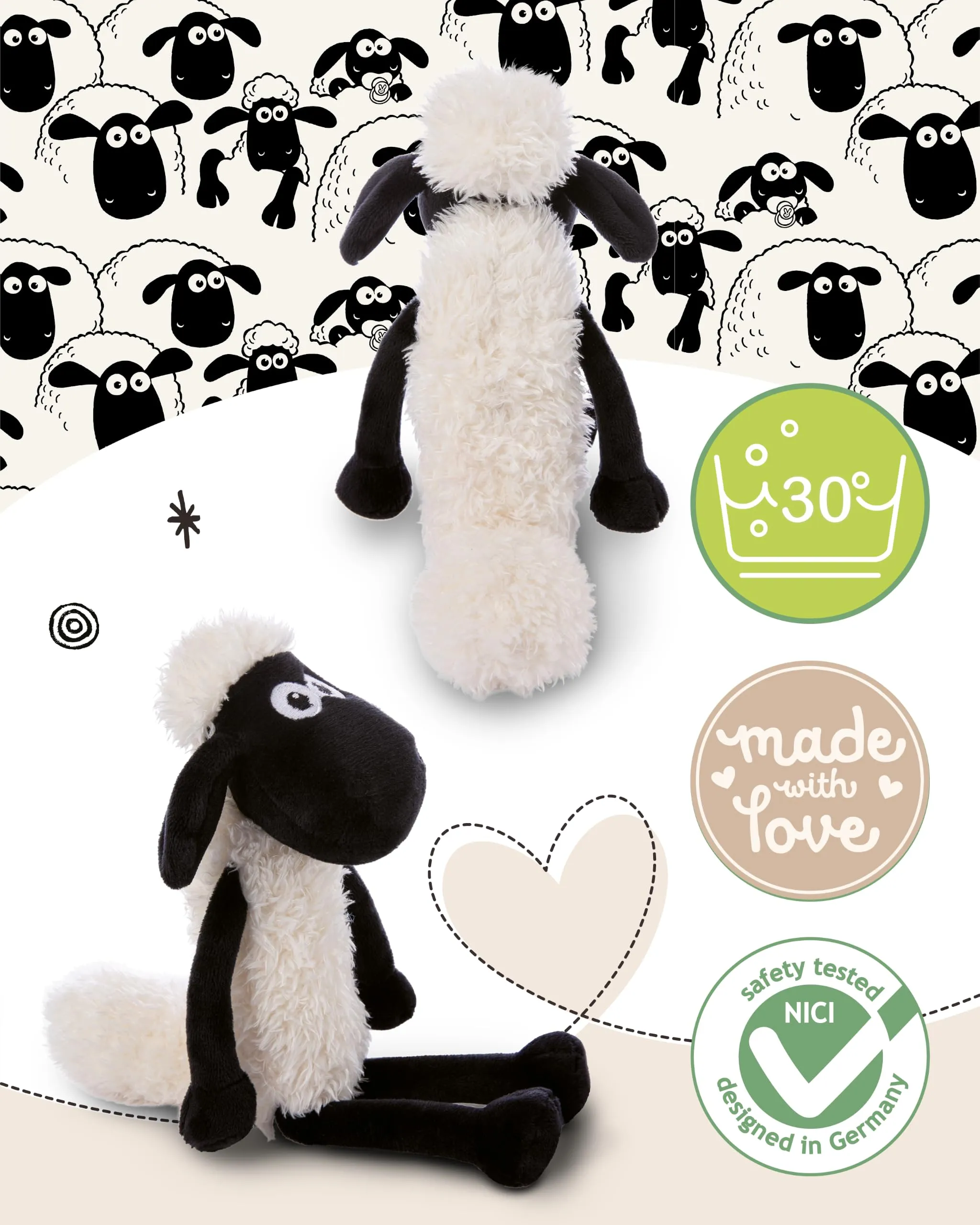 NICI peluche Shaun la pecora 25cm bianco - Simpatico peluchetto con imbottitura morbida per giochi e coccole, Doudou, perfetto come idea regalo per bambini e adulti - 49184 - immagine 4