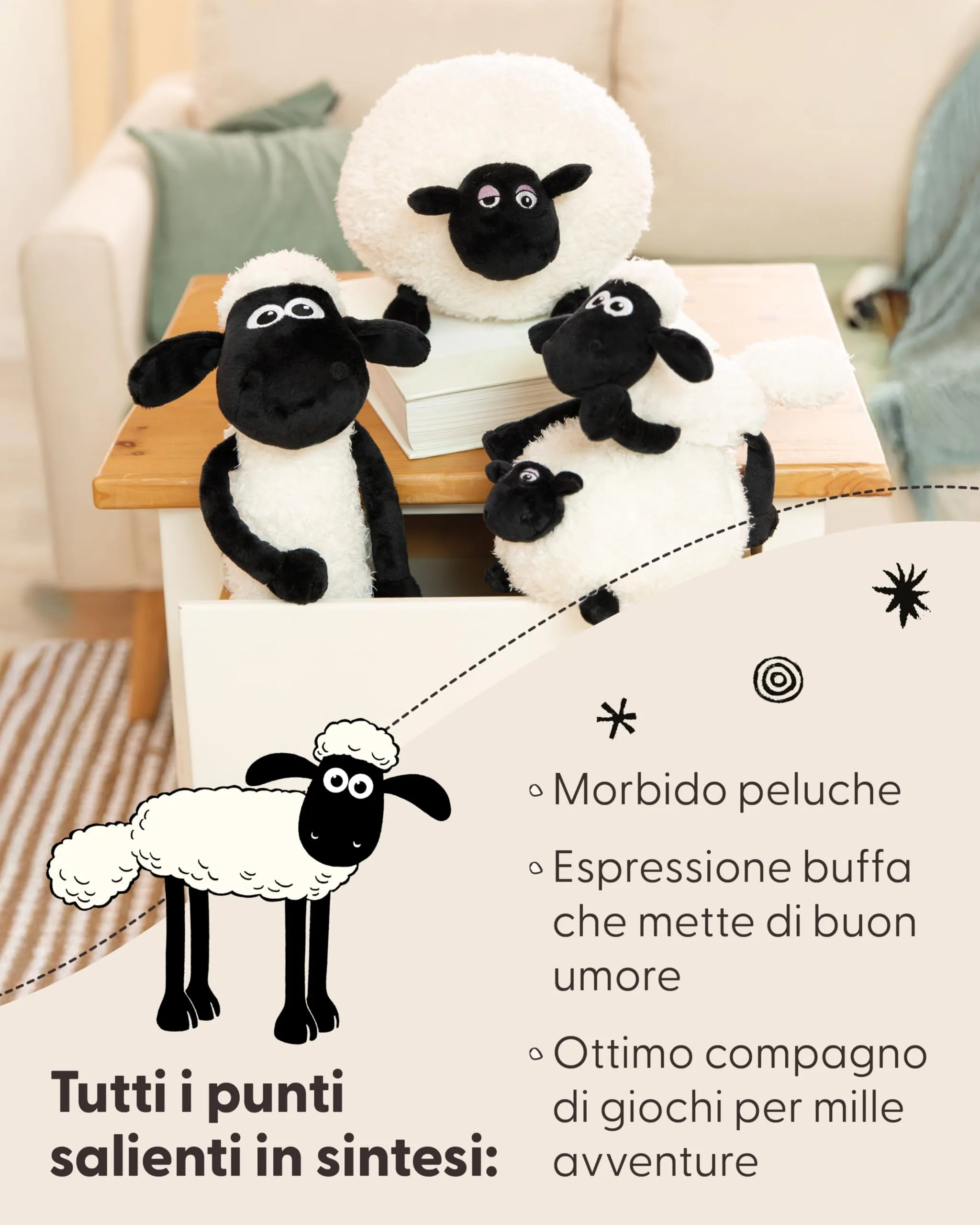 NICI peluche Shaun la pecora 25cm bianco - Simpatico peluchetto con imbottitura morbida per giochi e coccole, Doudou, perfetto come idea regalo per bambini e adulti - 49184 - immagine 5