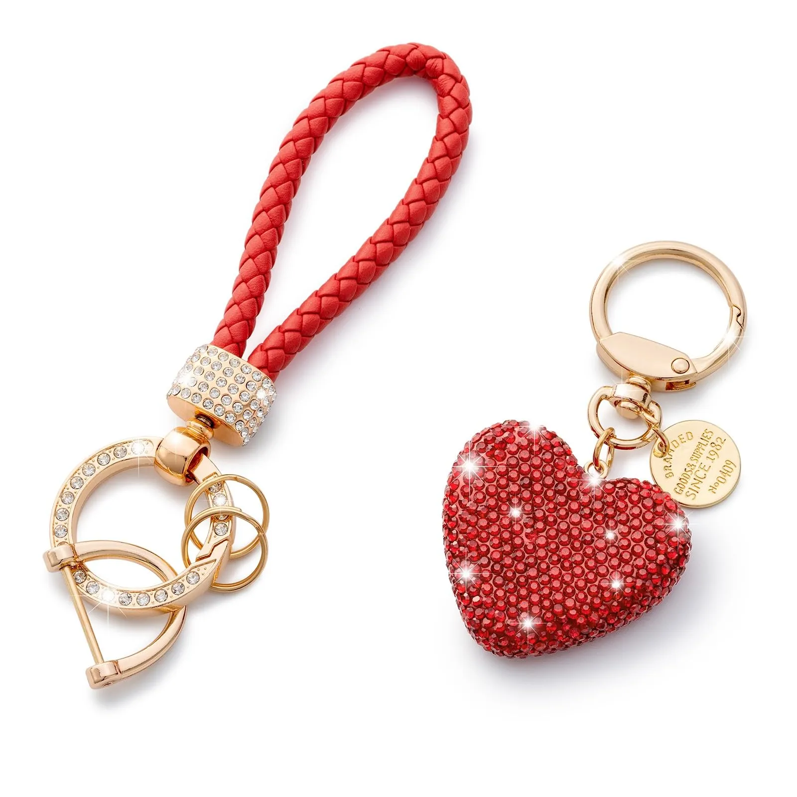 CHUQING Portachiavi Donna Cuore Glitter per auto con Strass Rosso - immagine 1