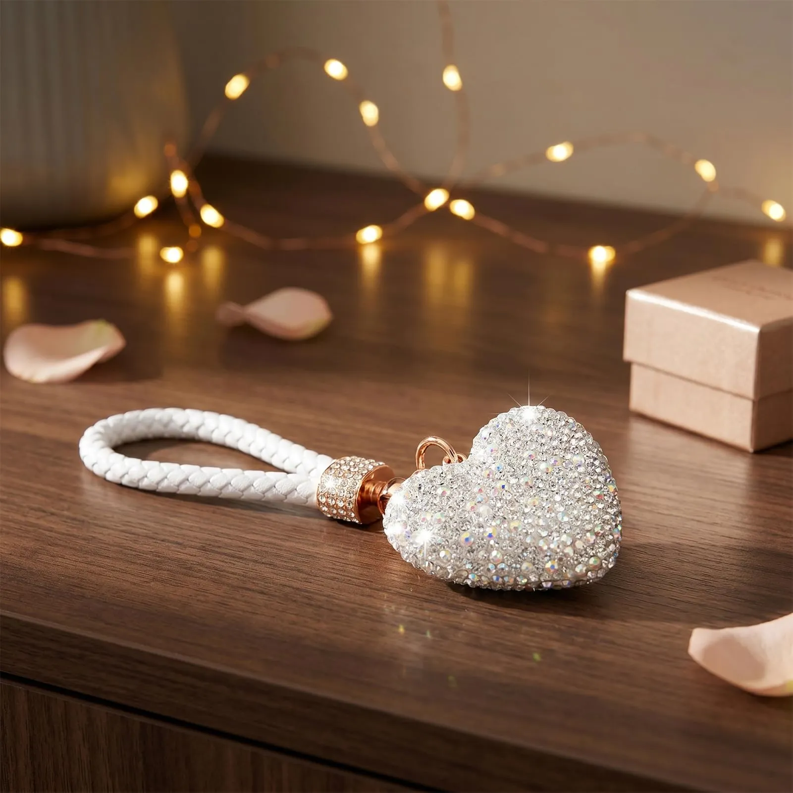 CHUQING Portachiavi Donna Cuore Glitter per auto con Strass Champagne - immagine 6