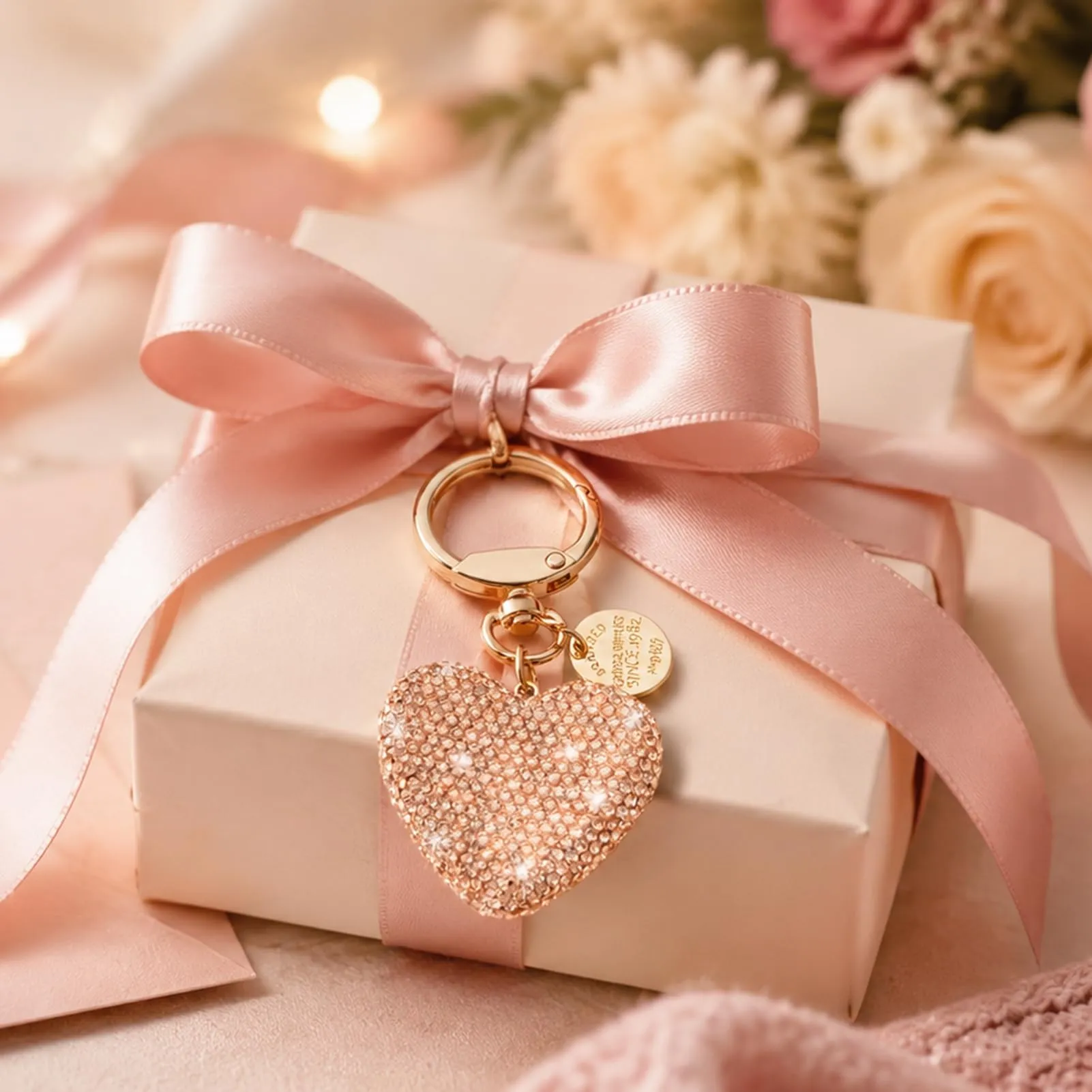 CHUQING Portachiavi Donna Cuore Glitter per auto con Strass Rosso - immagine 4