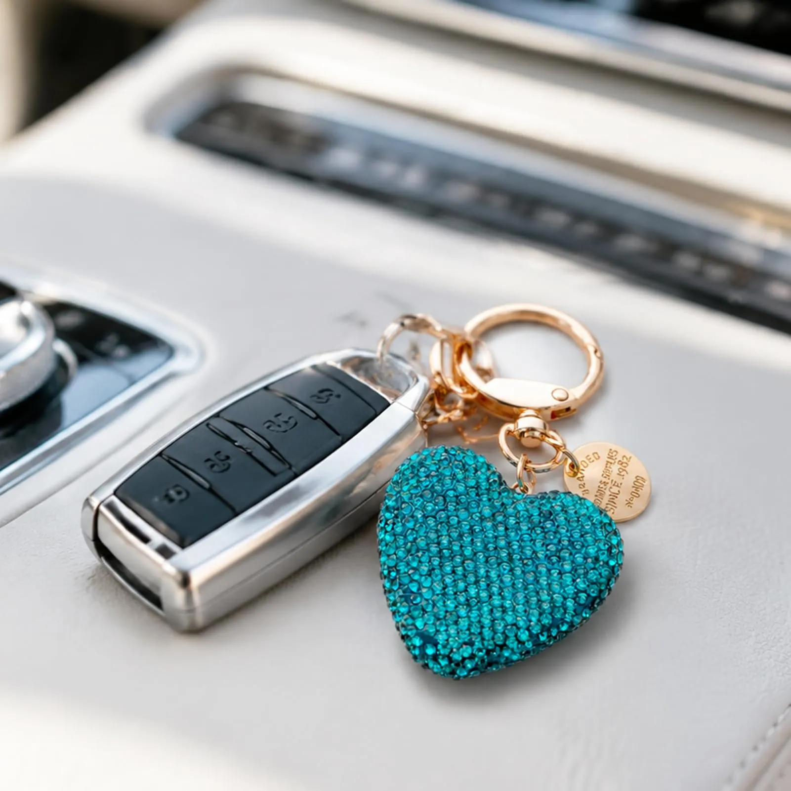 CHUQING Portachiavi Donna Cuore Glitter per auto con Strass Rosso - immagine 8