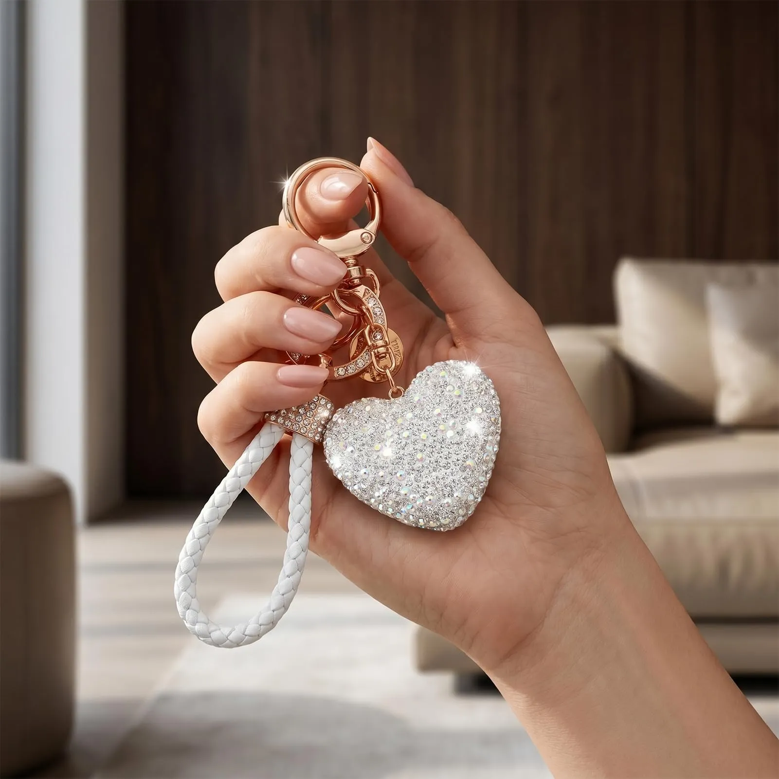 CHUQING Portachiavi Donna Cuore Glitter per auto con Strass Bianco - immagine 8