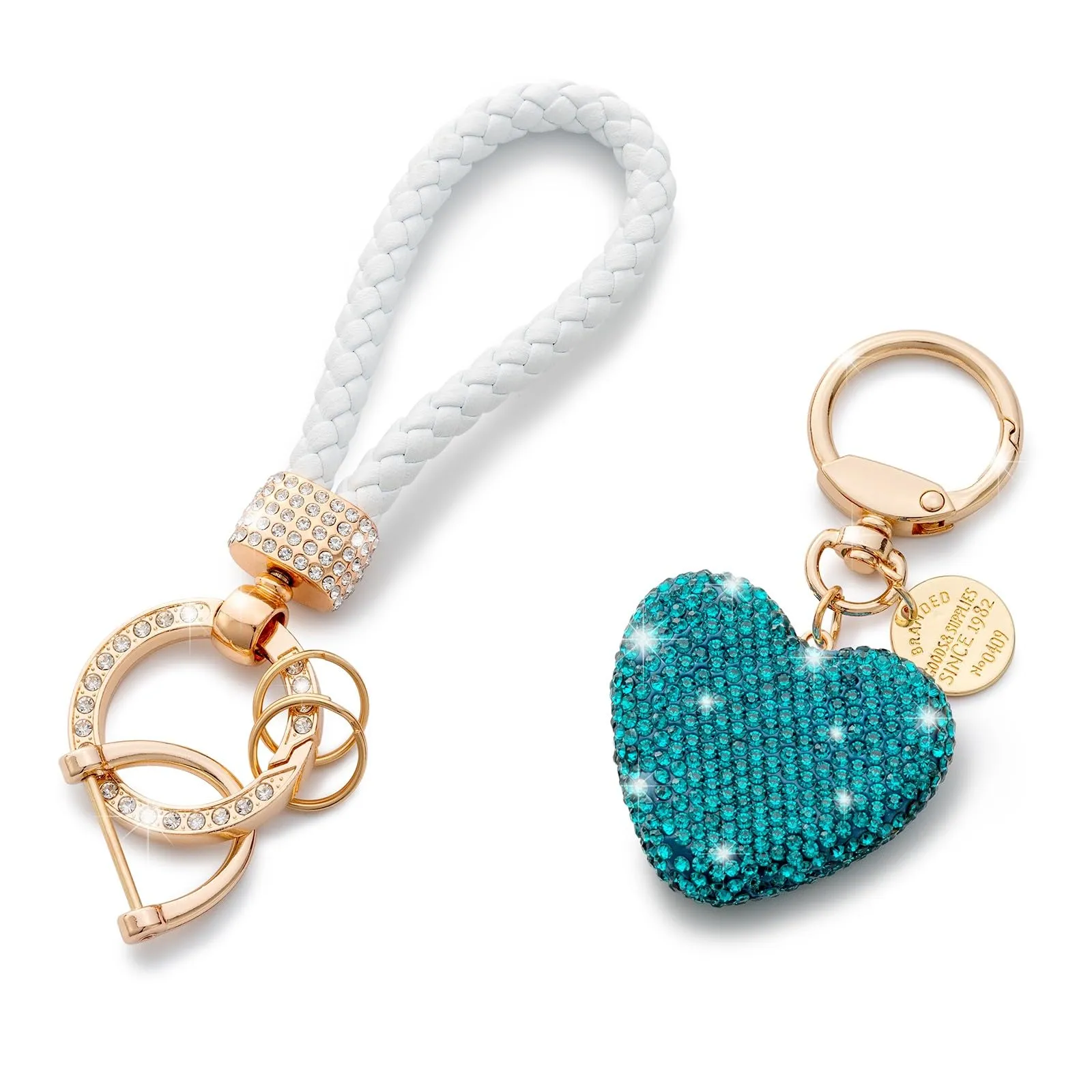CHUQING Portachiavi Donna Cuore Glitter per auto con Strass Blu - immagine 1
