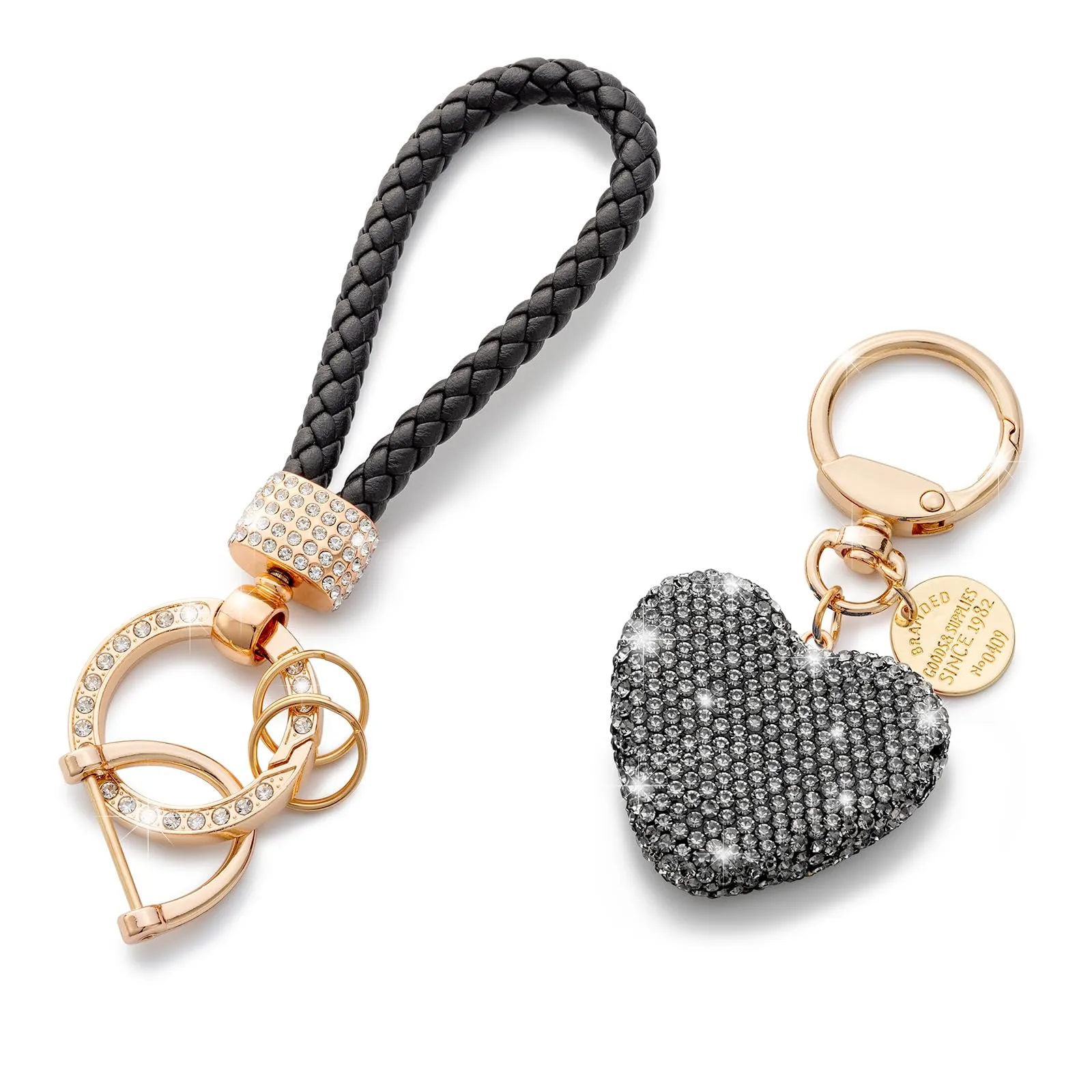CHUQING Portachiavi Donna Cuore Glitter per auto con Strass Nero - immagine 1