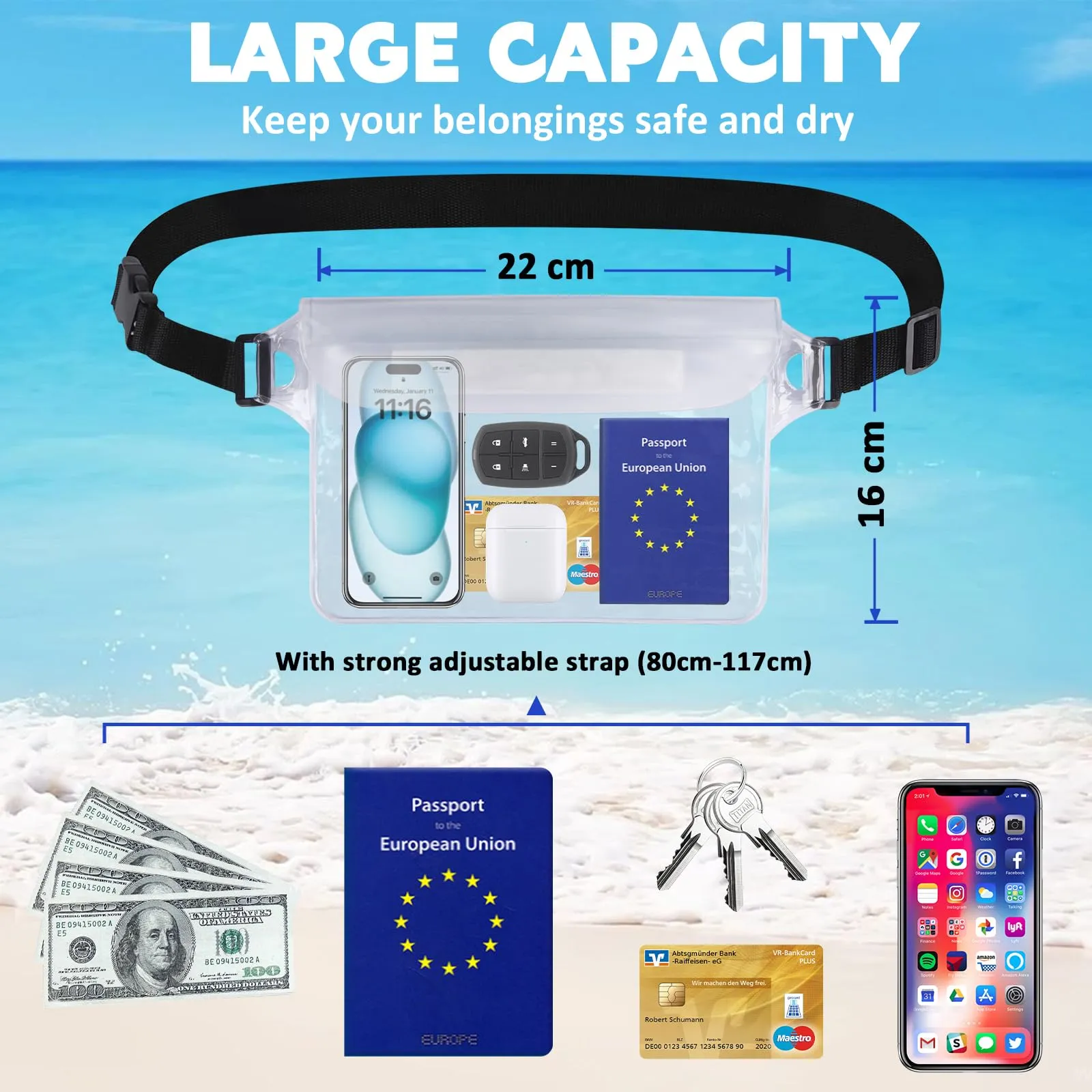 Borsa Impermeabile Mare & Custodia Impermeabile Smartphone, Sacca Stagna - immagine 6