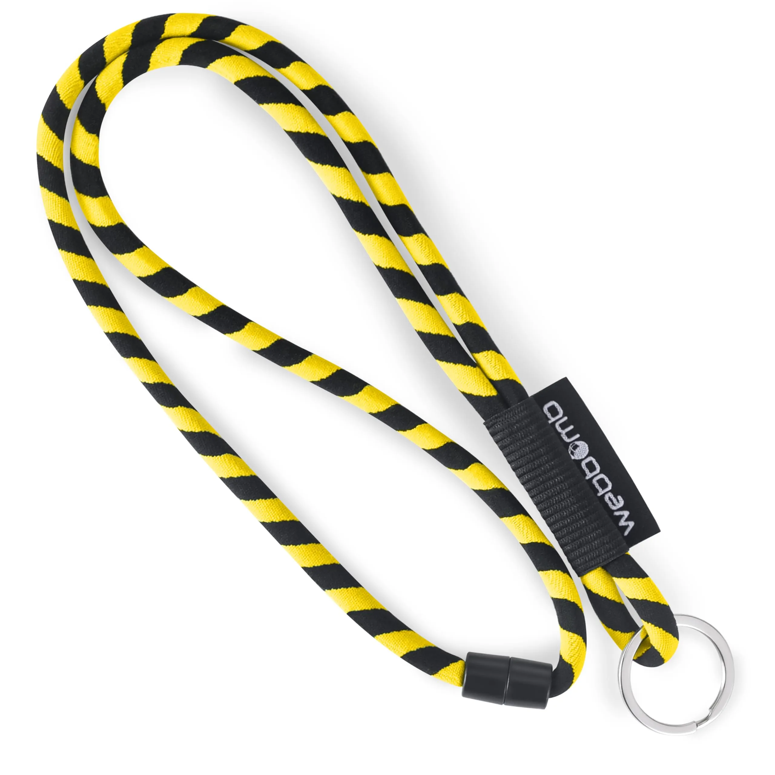 webbomb Tubular Lanyard - Cordino per chiavi, rotondo, morbido, lungo, con moschettone, chiusura di sicurezza e portachiavi, giallo / nero, 47 cm x 1 cm - immagine 1