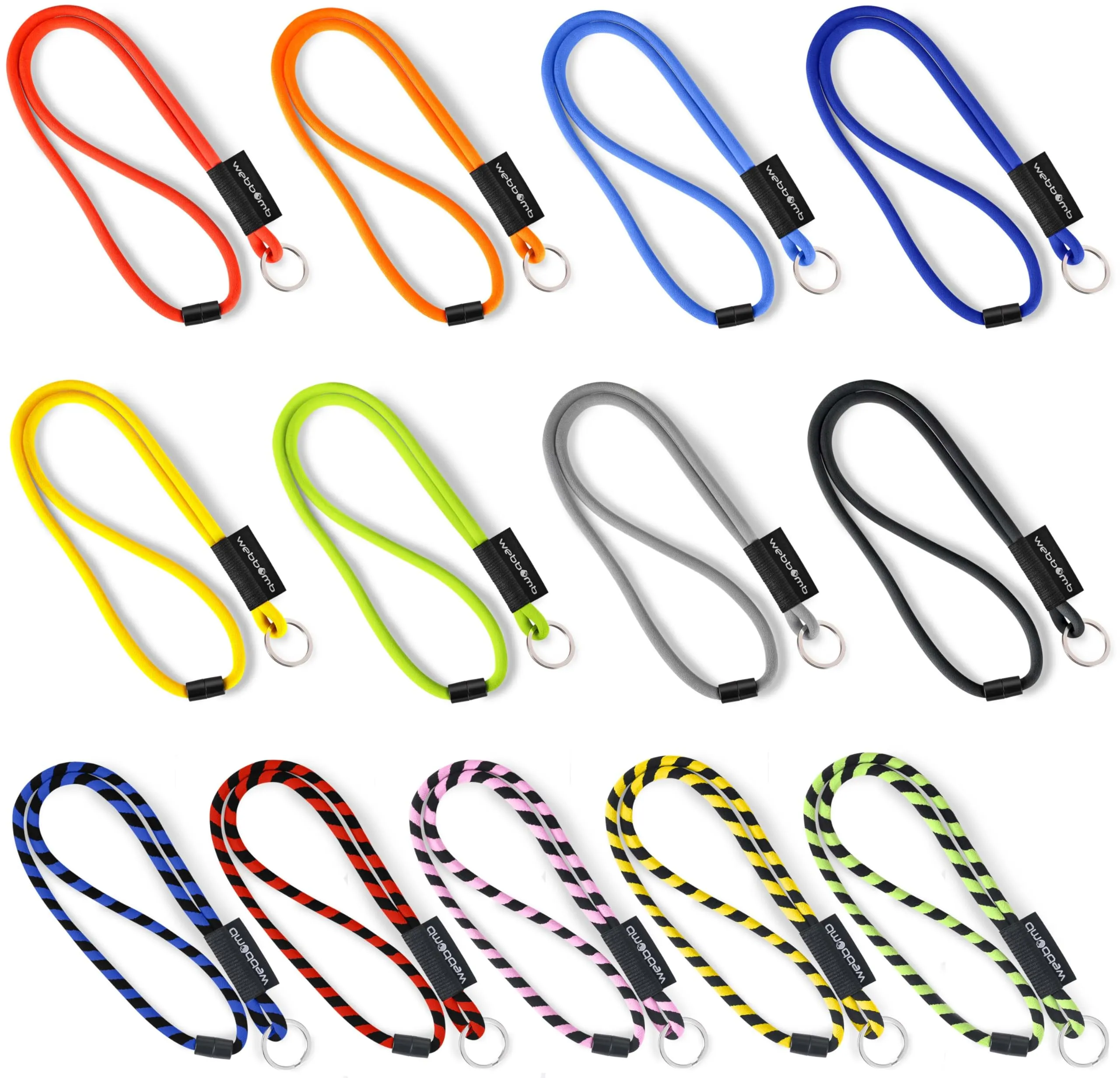 webbomb Tubular Lanyard - Cordino per chiavi, rotondo, morbido, lungo, con moschettone, chiusura di sicurezza e portachiavi, giallo / nero, 47 cm x 1 cm - immagine 5