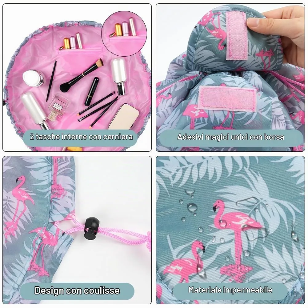 URAQT Borsa Cosmetica da Viaggio,  Impermeabile, Portatile,Fenicottero - immagine 3
