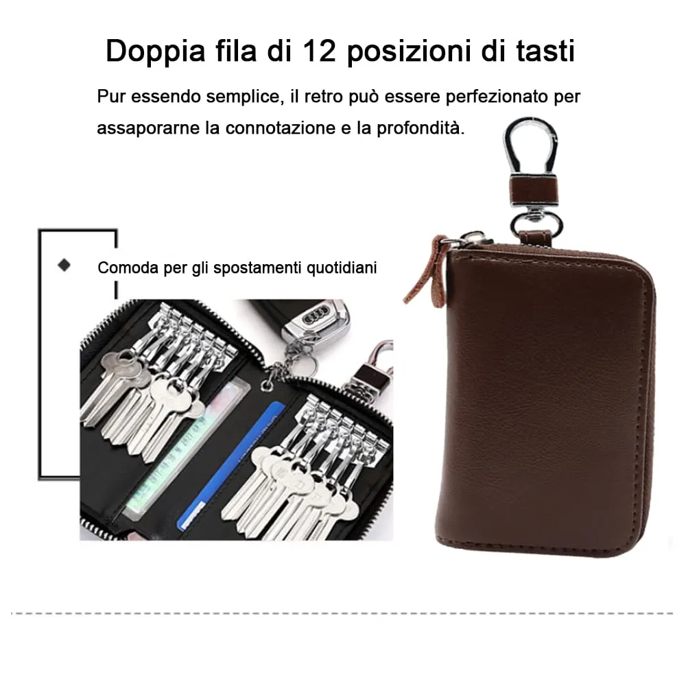 Norhogo 1pz Portachiavi in Pelle Per Uomo e Donna, Con 12 Gancio, Marrone - immagine 3