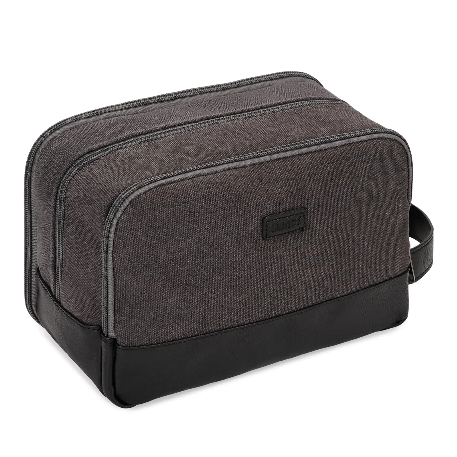 WANDF Beauty Case Uomo da Viaggio – Borsa da Toilette Impermeabile Organizer Capiente per Accessori da Barba e Igiene, con Manico Laterale (Grigio Scuro) - immagine 1
