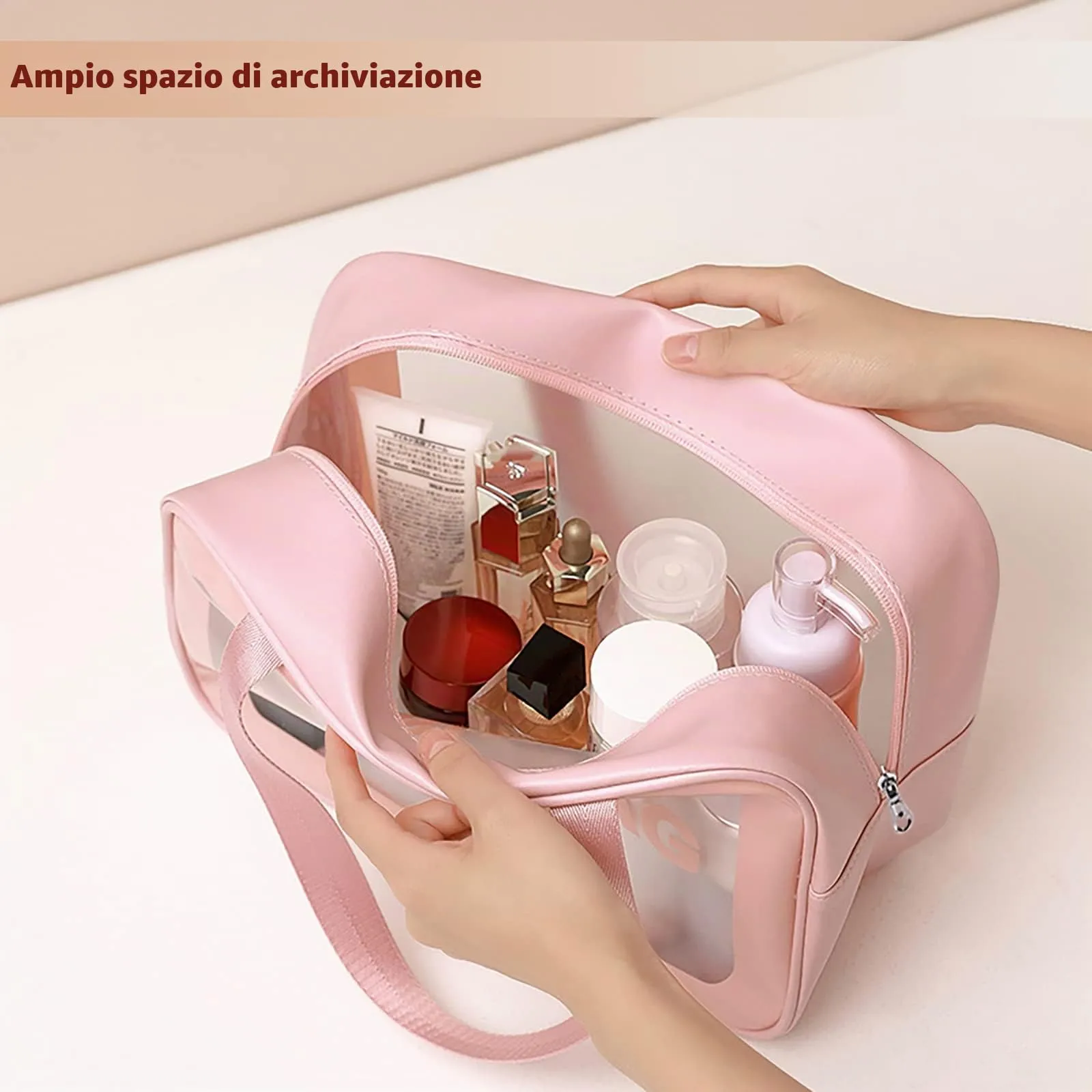 SZDPC Borsa da Toilette Grande per Donne, Wash Bag da Viaggio con Maniglia per il Trasporto, Borsa da Doccia Portatile - immagine 2