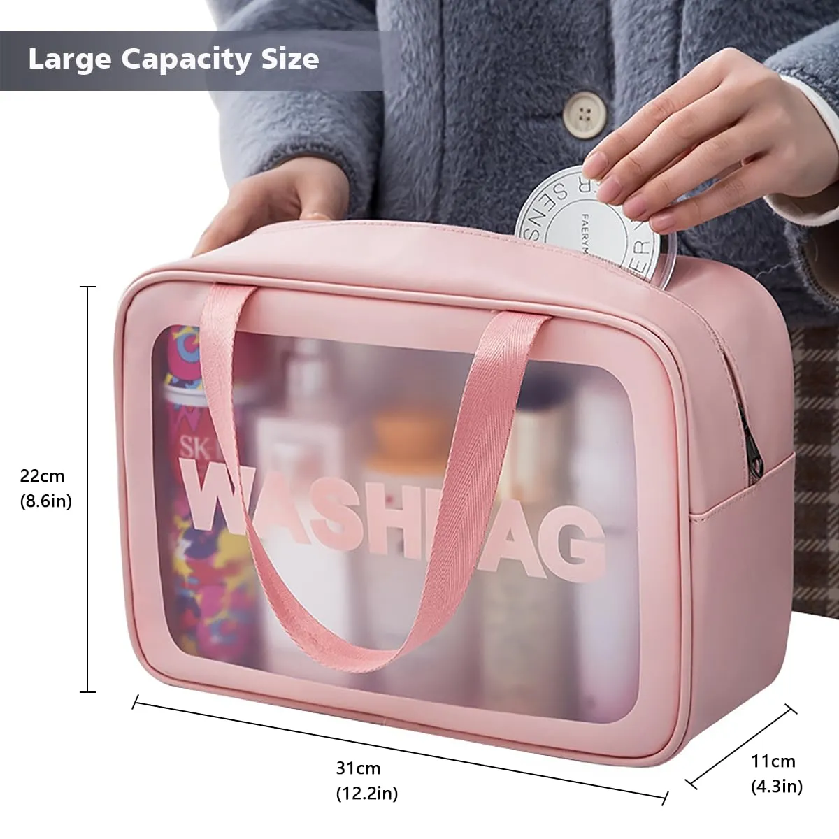 SZDPC Borsa da Toilette Grande per Donne, Wash Bag da Viaggio con Maniglia per il Trasporto, Borsa da Doccia Portatile - immagine 3
