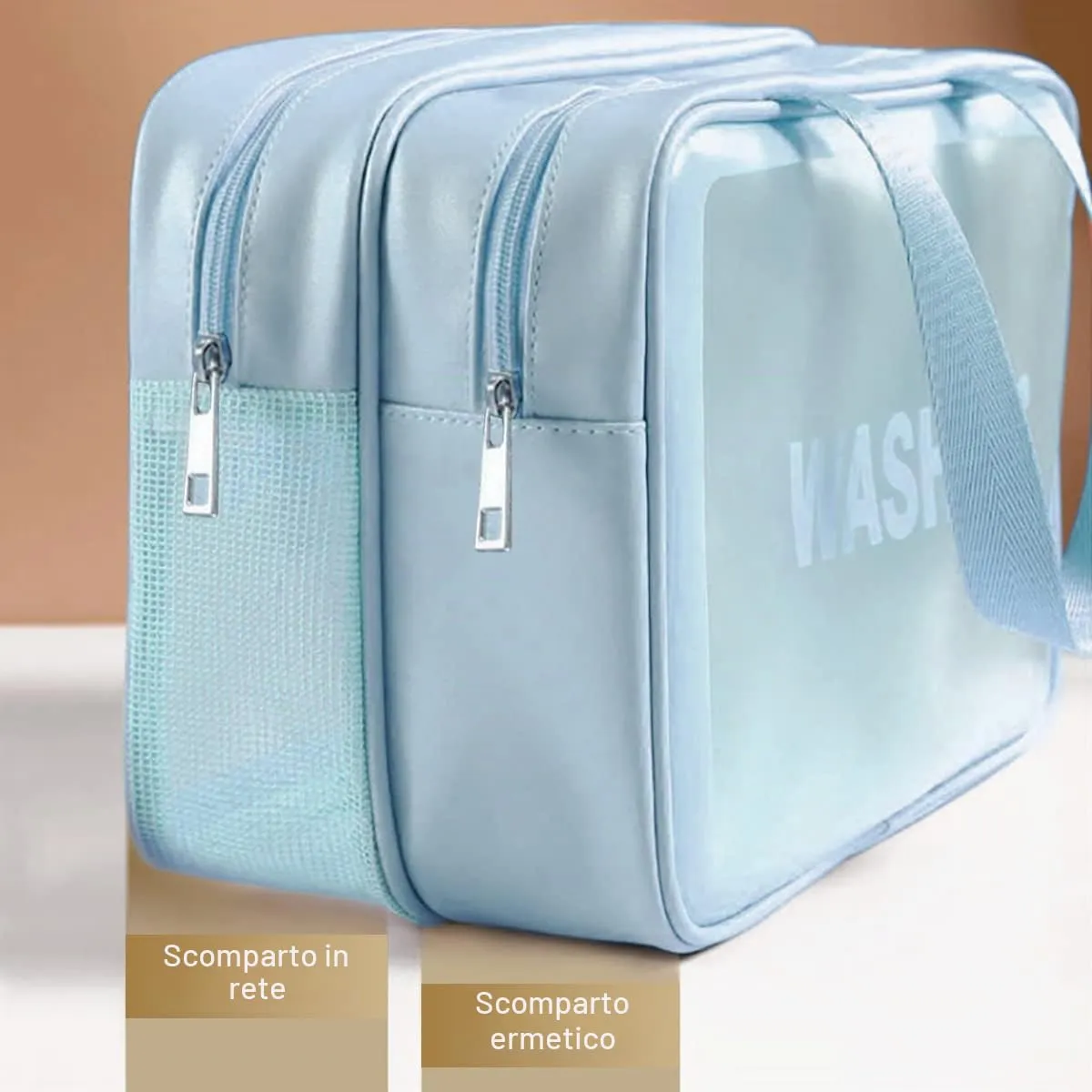 SZDPC Borsa da Toilette Grande per Donne e Uomini, Wash Bag da Viaggio con Maniglia per il Trasporto, Borsa da Doccia Portatile con Doppio Scomparto - immagine 3