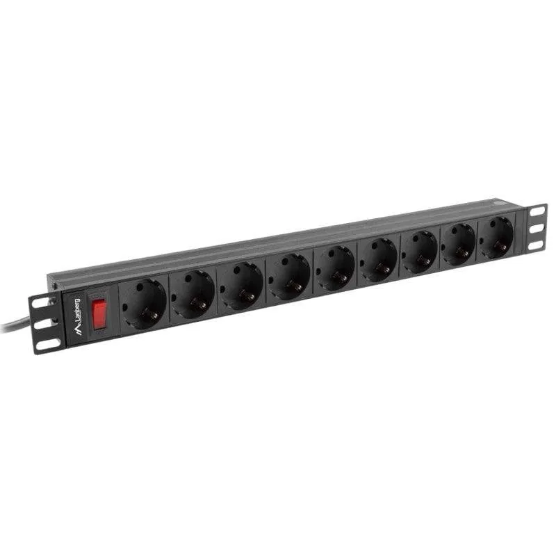 Multipresa Lanberg PDU-09F-0300-BK 9 prese tipo F con protezione e interruttore rack 1U 3 m - immagine 1