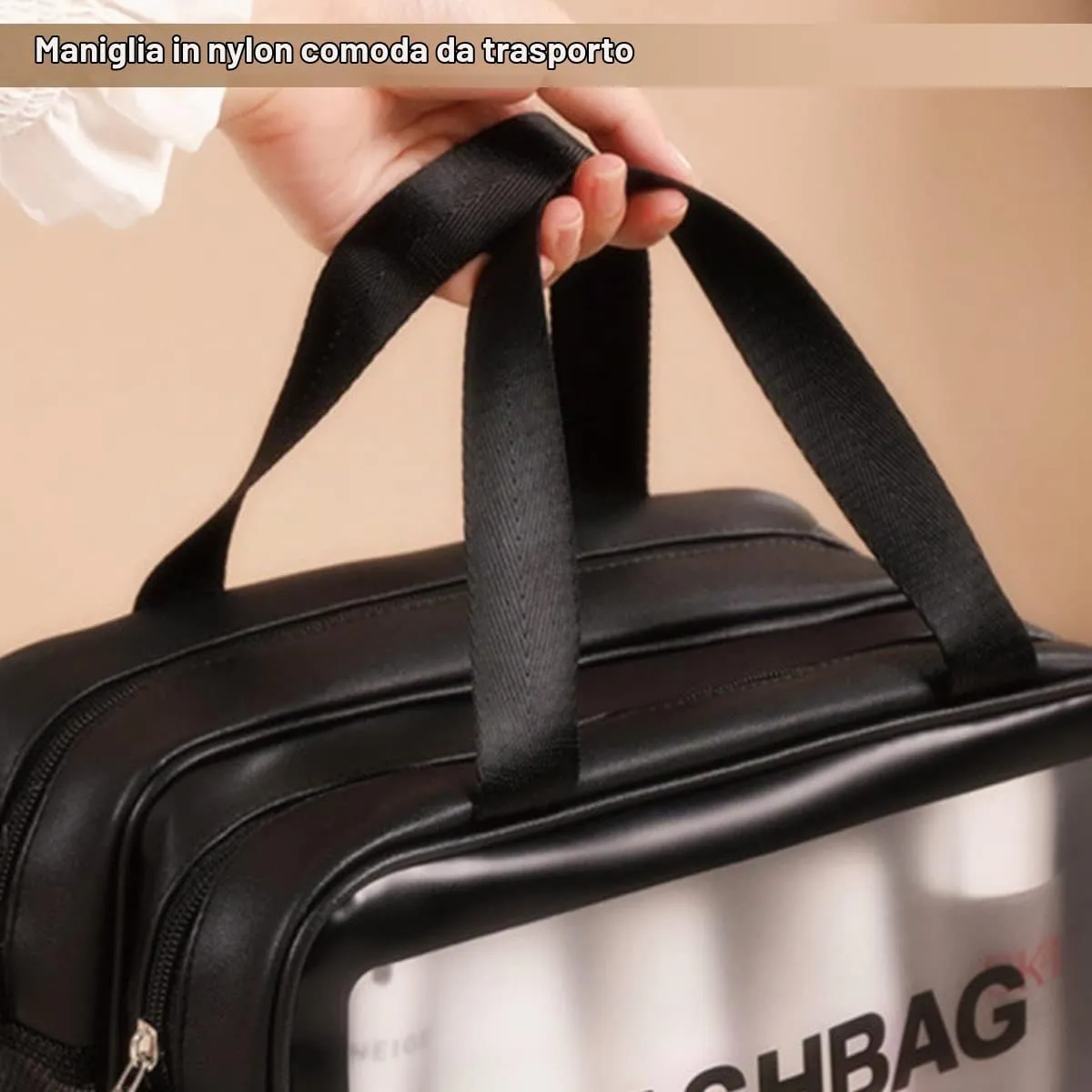 SZDPC Borsa da Toilette Grande per Donne e Uomini, Wash Bag da Viaggio con Maniglia per il Trasporto, Borsa da Doccia Portatile con Doppio Scomparto - immagine 6