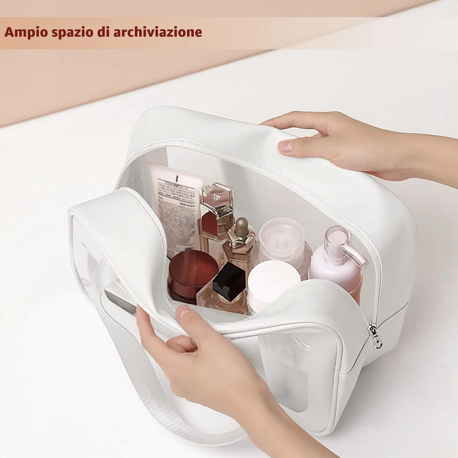 SZDPC Borsa da Toilette Grande per Donne e Uomini, Wash Bag da Viaggio con Maniglia per il Trasporto, Borsa da Doccia Portatile - immagine 2