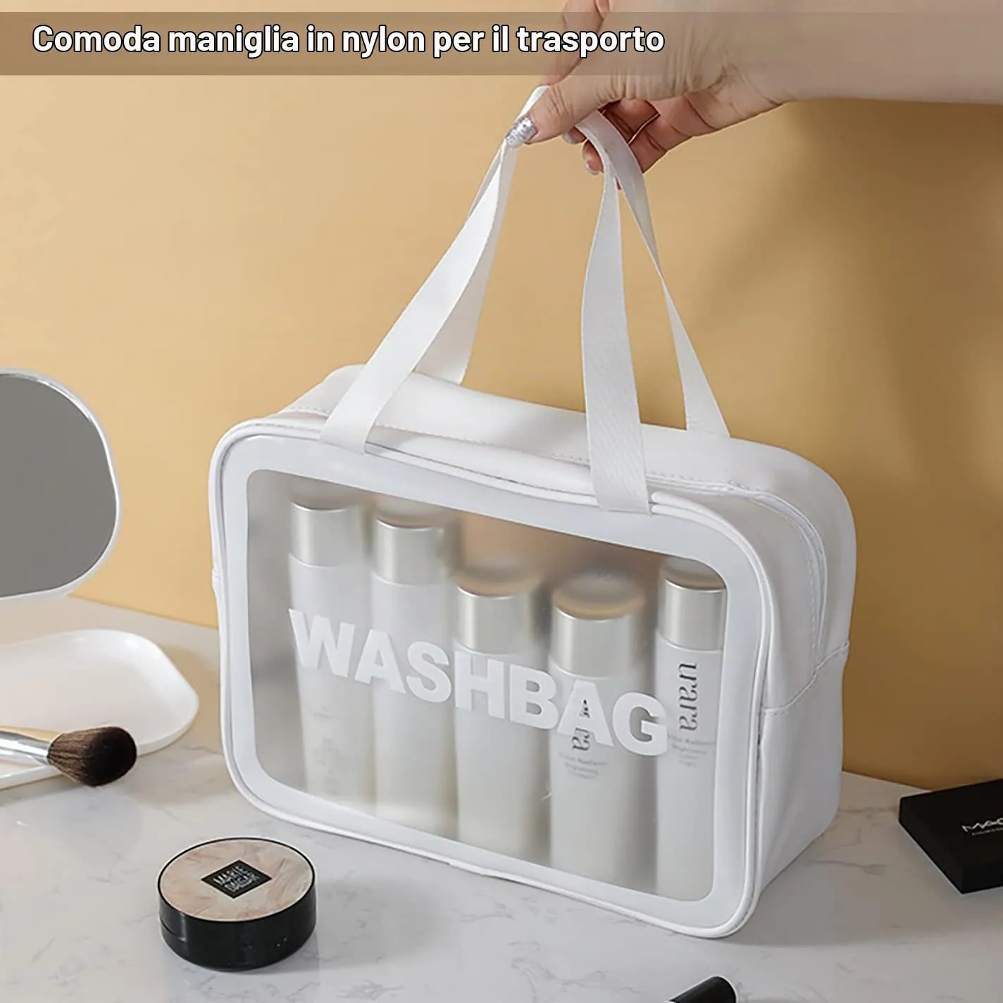 SZDPC Borsa da Toilette Grande per Donne e Uomini, Wash Bag da Viaggio con Maniglia per il Trasporto, Borsa da Doccia Portatile - immagine 6