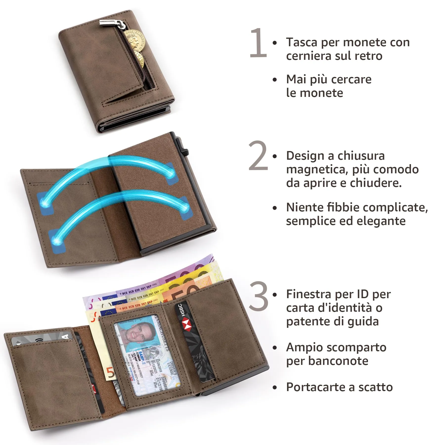 Tomylv Portafoglio Uomo Slim-Porta Carte di Credito-Magnetico Chiusura-RFID - immagine 2