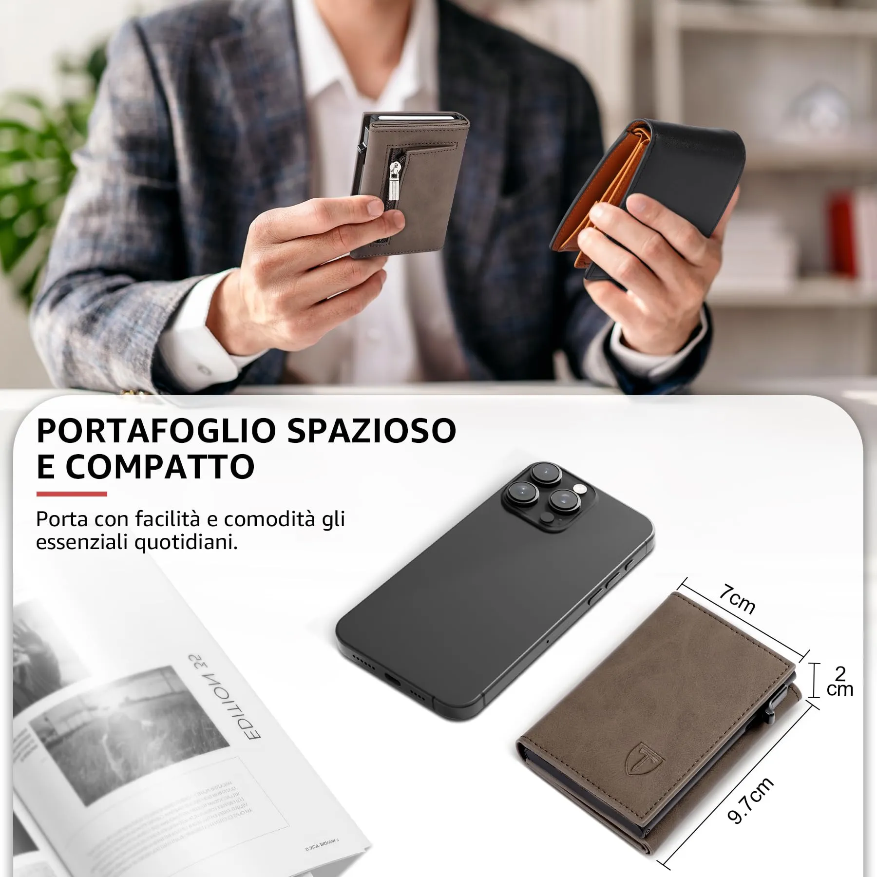 Tomylv Portafoglio Uomo Slim-Porta Carte di Credito-Magnetico Chiusura-RFID - immagine 5