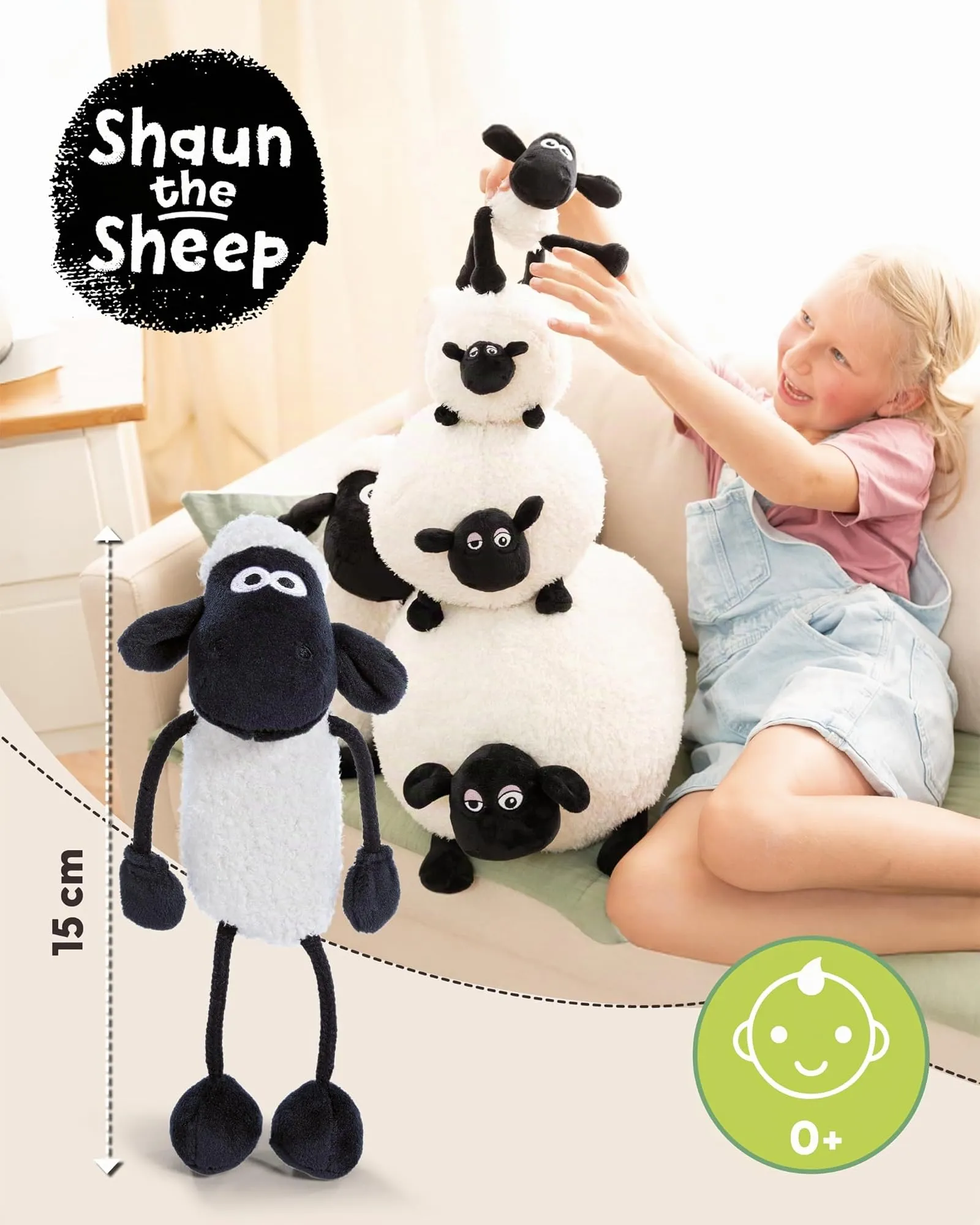 NICI peluche Shaun la pecora 15cm bianco - Simpatico peluchetto con imbottitura morbida per giochi e coccole, Doudou, perfetto come idea regalo per bambini e adulti - 49182 - immagine 2