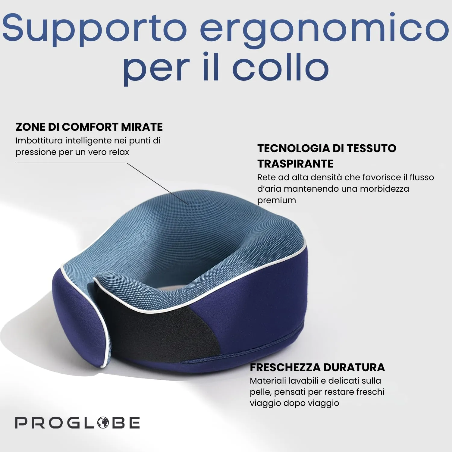Proglobe Cuscino Cervicale Ortopedico da Viaggio per Aerei, Blu - immagine 3