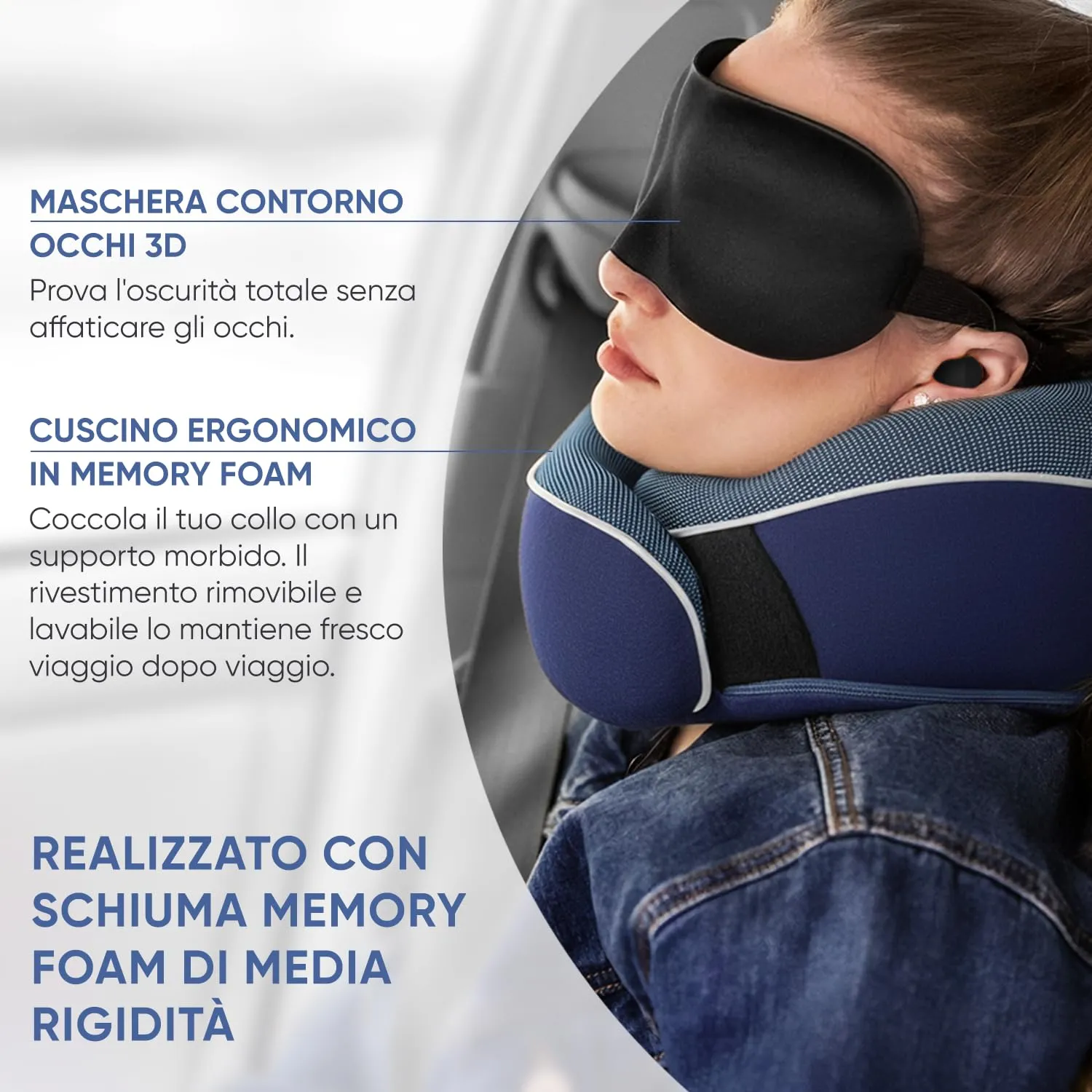 Proglobe Cuscino Cervicale Ortopedico da Viaggio per Aerei, Blu - immagine 4