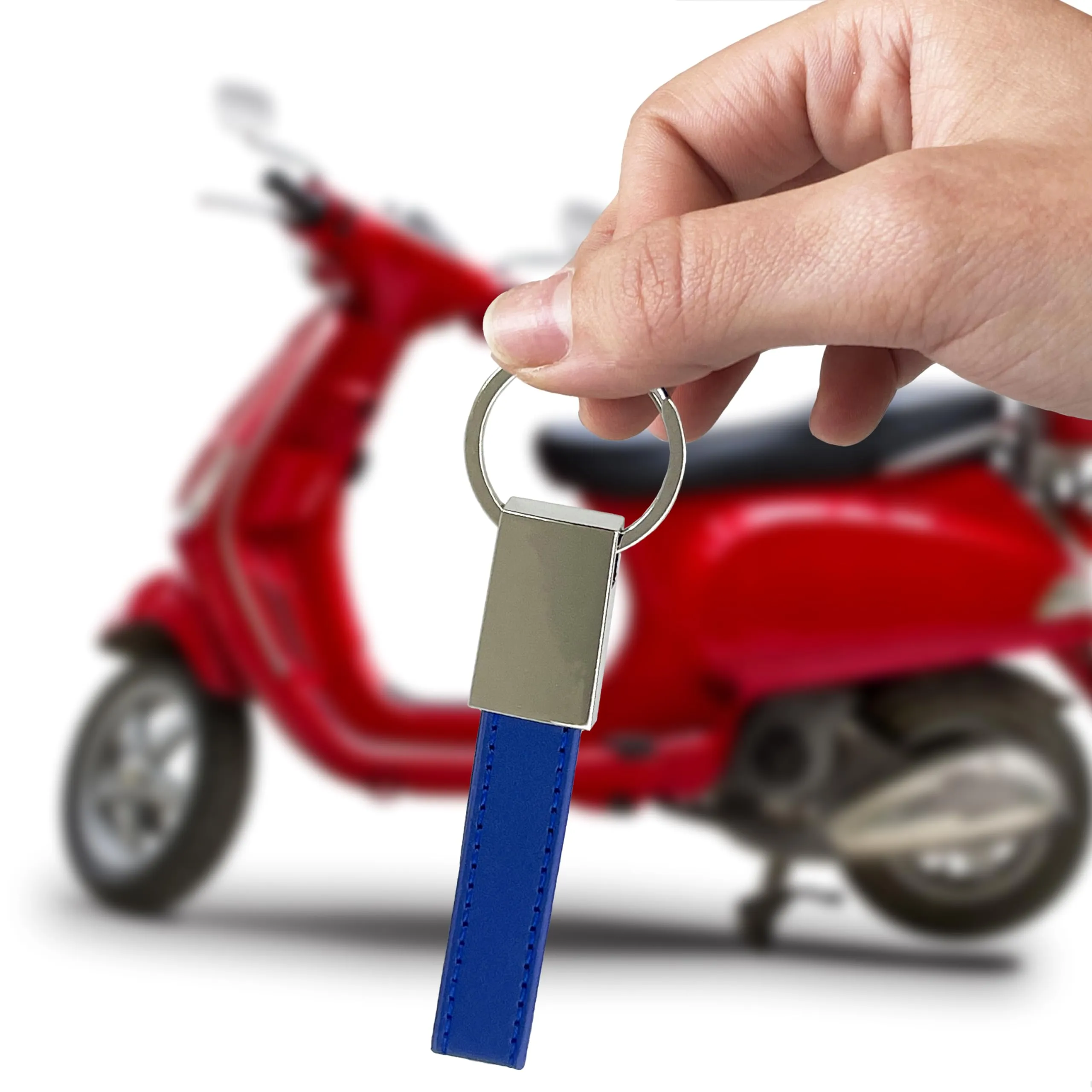pubblimania Portachiavi in ecopelle elegante con anello e scatolino regalo. Utile per le chiavi di casa, auto, moto, scooter. Leggero e resistente (Portachiavi Blu) - immagine 6