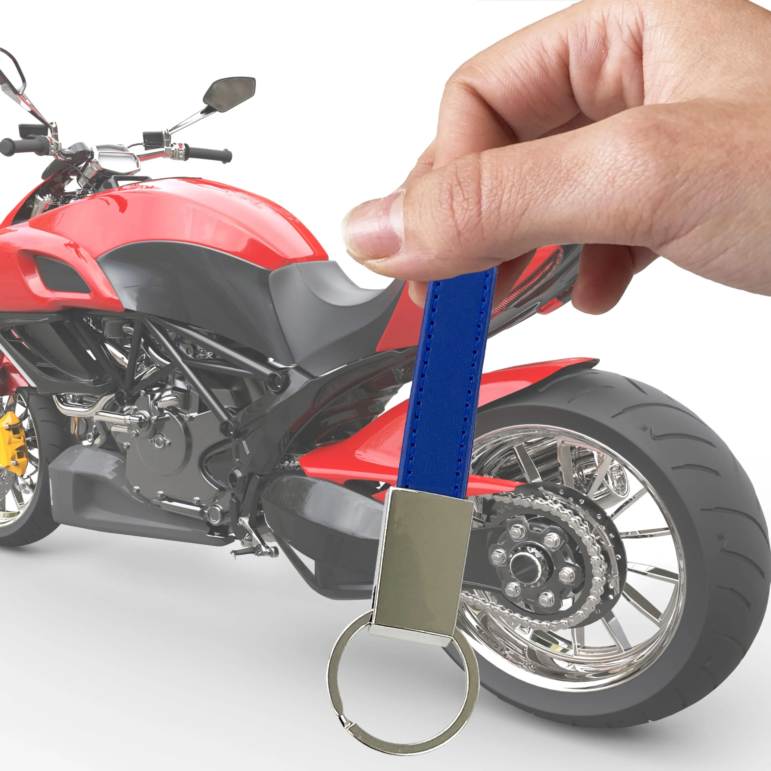 pubblimania Portachiavi in ecopelle elegante con anello e scatolino regalo. Utile per le chiavi di casa, auto, moto, scooter. Leggero e resistente (Portachiavi Blu) - immagine 7