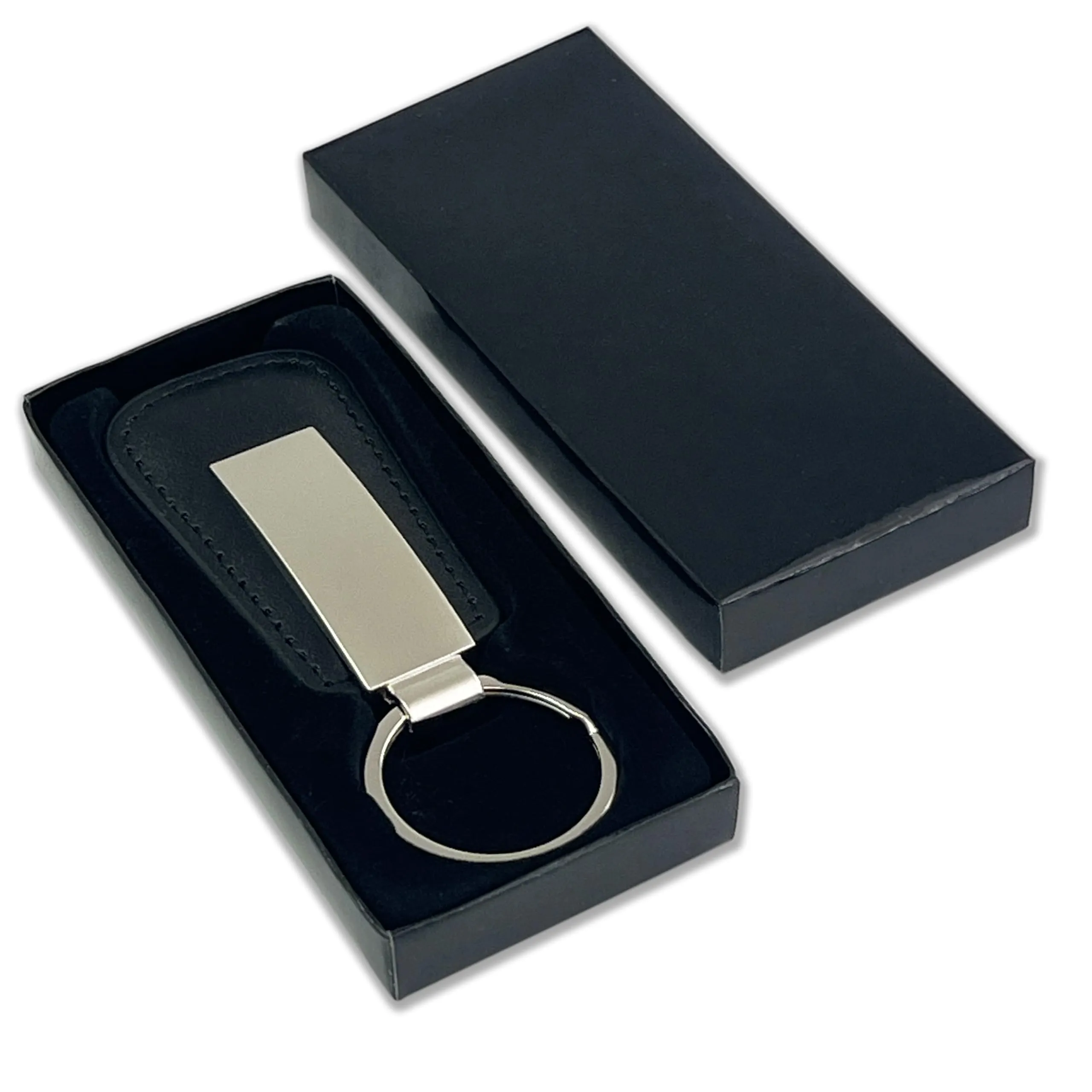 pubblimania Portachiavi in ecopelle elegante con inserto acciaio completo di anello e scatolina regalo. Leggero e molto resistente (Nero Acciaio) - immagine 4