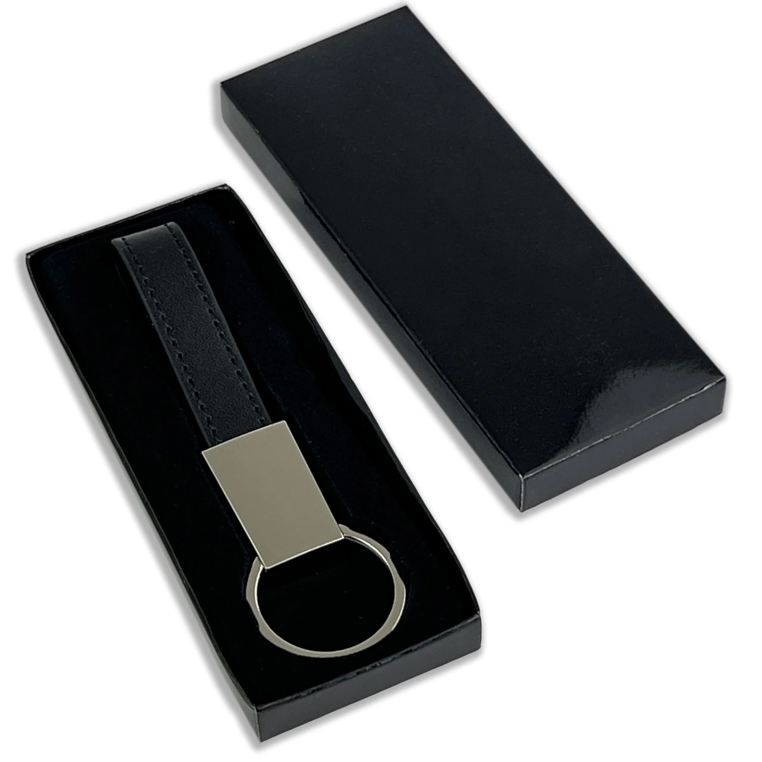 pubblimania Elegante Portachiavi in ecopelle nero con anello e scatolino regalo. Utile per le chiavi di casa, auto, moto, scooter. Leggero e resistente - immagine 4