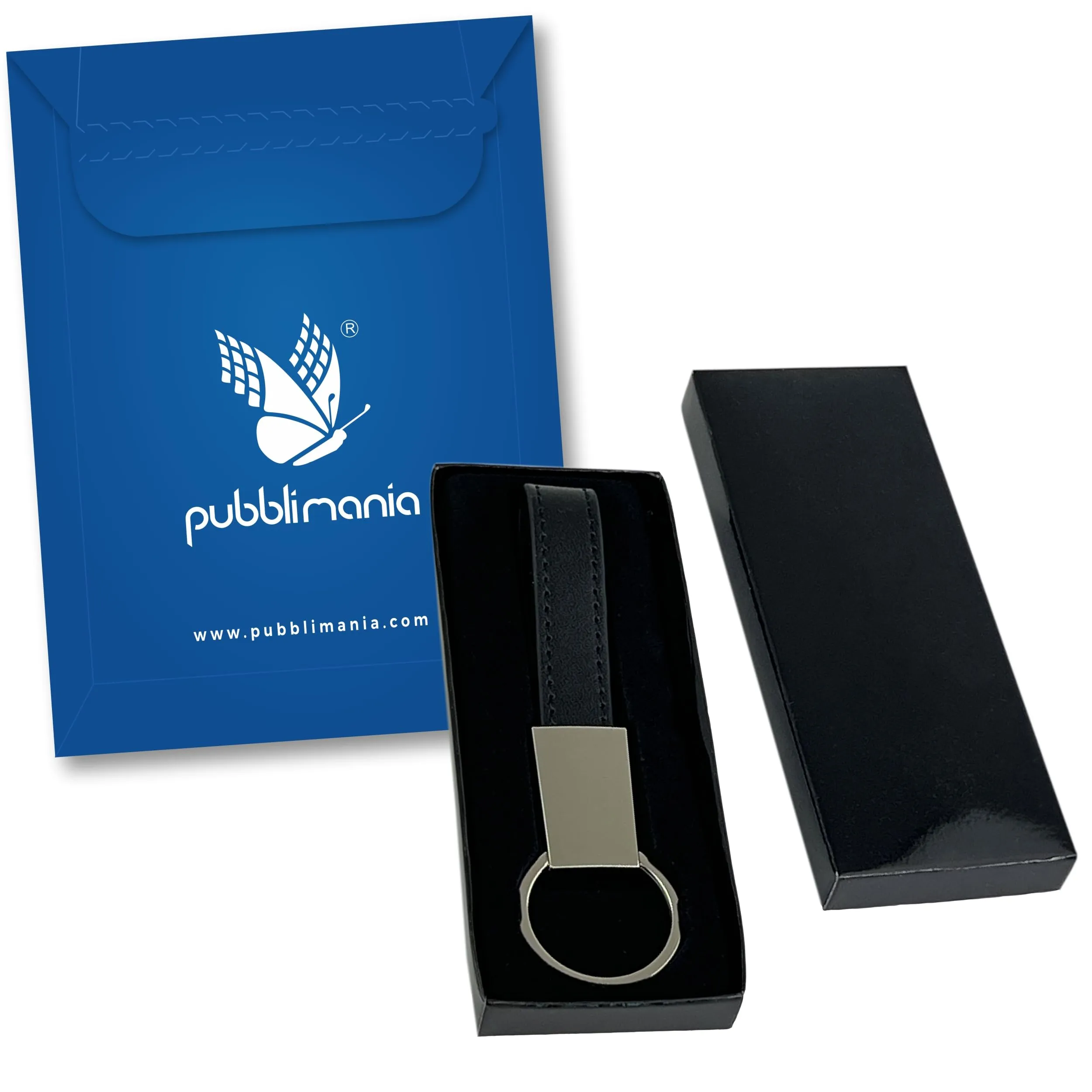 pubblimania Elegante Portachiavi in ecopelle nero con anello e scatolino regalo. Utile per le chiavi di casa, auto, moto, scooter. Leggero e resistente - immagine 6