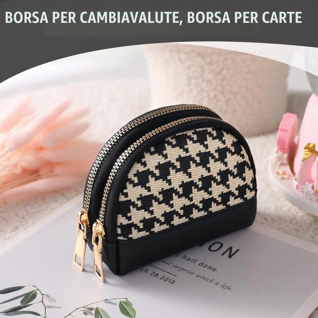 Portafoglio con Mini Custodia da Donna in Pelle - Portamonete con Cerniera, Portatile, Mini Tasca Porta Monete Nero - immagine 4