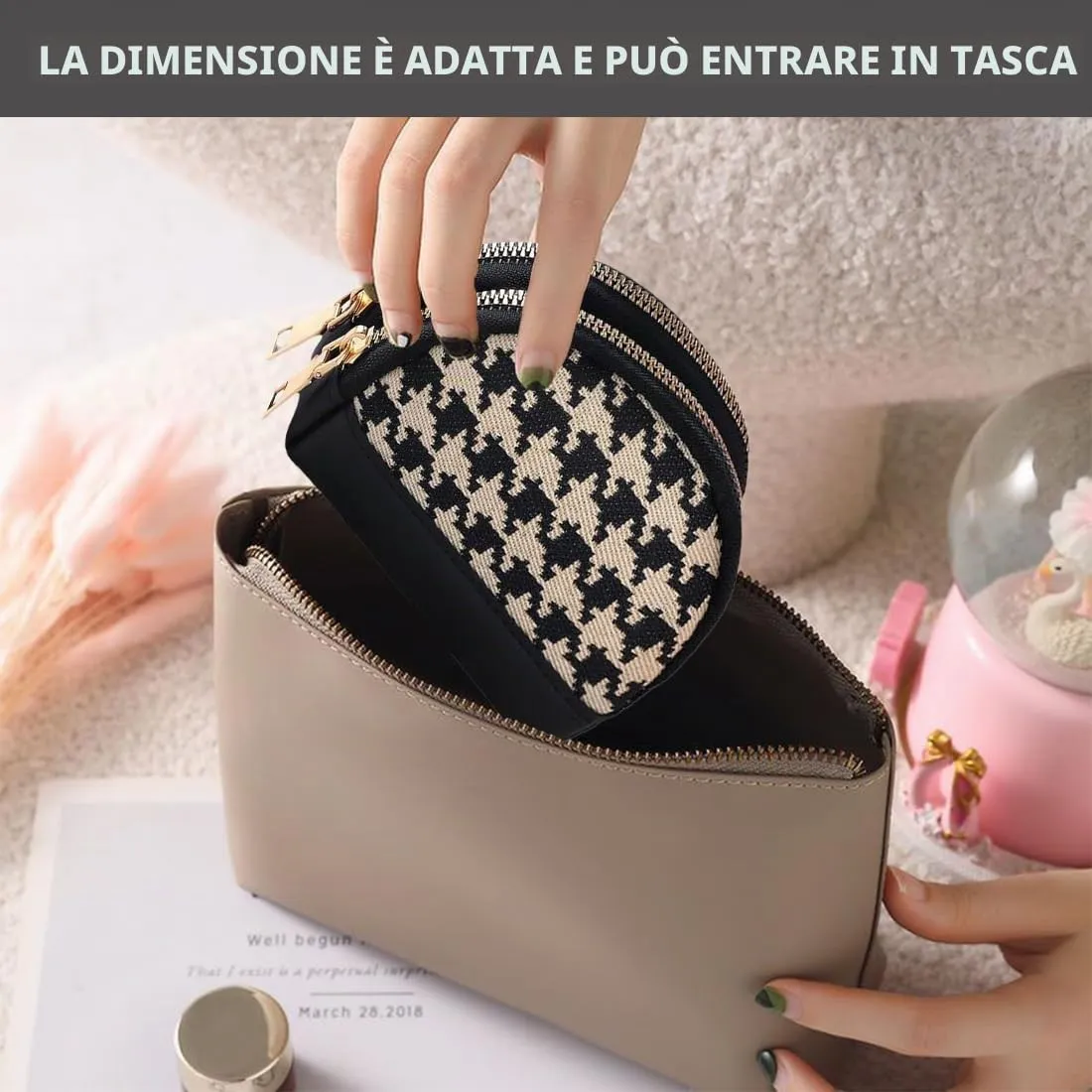 Portafoglio con Mini Custodia da Donna in Pelle - Portamonete con Cerniera, Portatile, Mini Tasca Porta Monete Nero - immagine 5