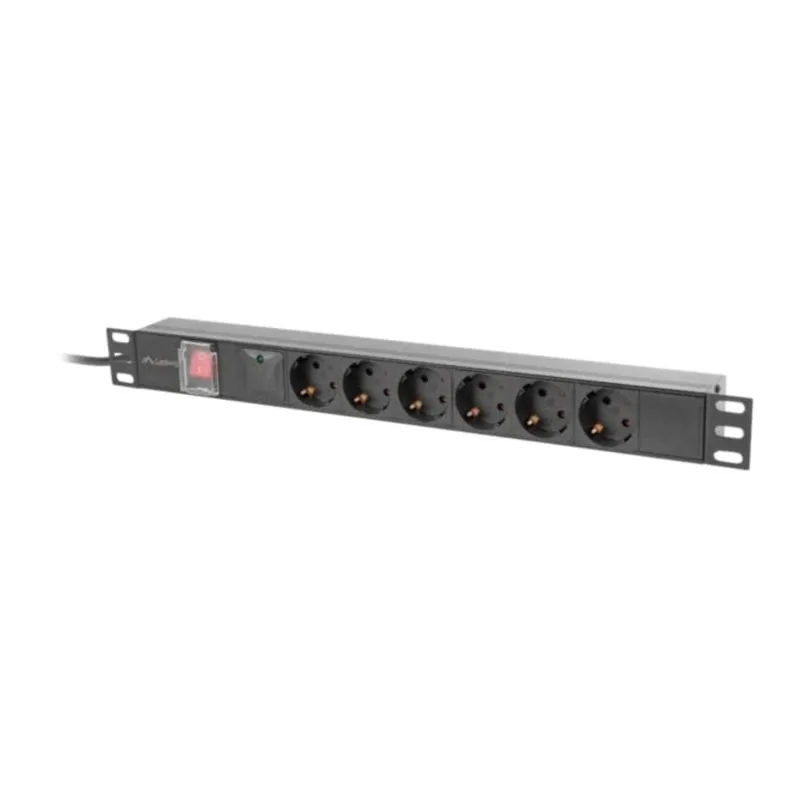 Multipresa Lanberg PDU-06F-0200-BK 6 prese protezione interruttore rack 1U alluminio - immagine 1