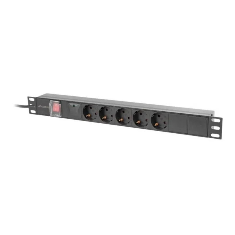 PDU Lanberg PDU-05F-0200-BK 5 Uscite Tipo F 16A 230V 2m Alluminio Orizzontale 1U - immagine 1