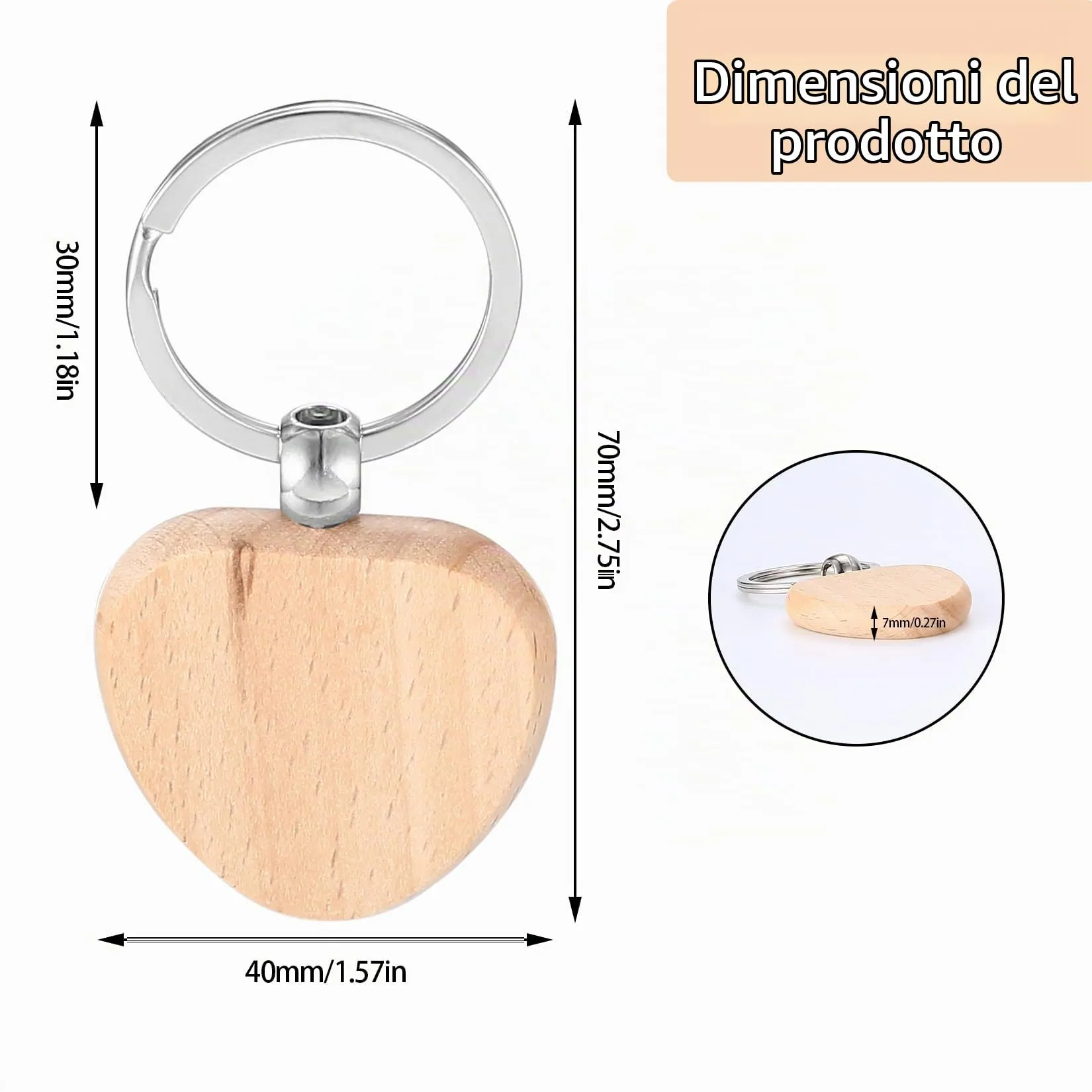 25 Pz Portachiavi in Legno a Forma di Cuore, per Decorazioni Fai-da-Te - immagine 2