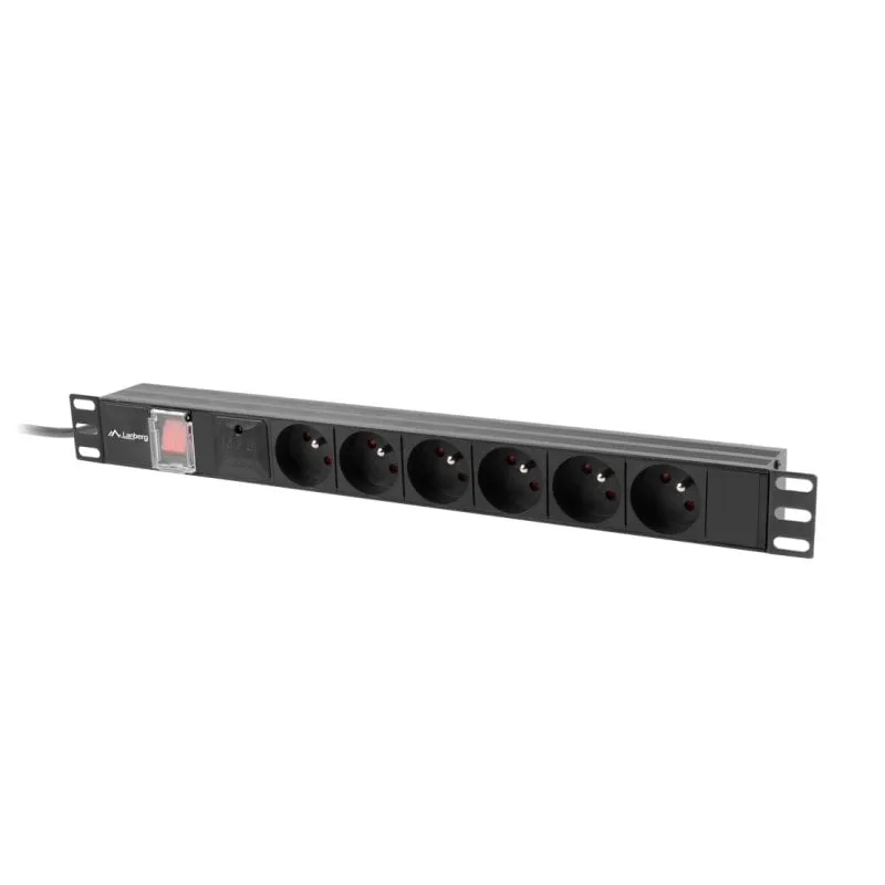 PDU Lanberg PDU-06E-0200-BK 6 Porte Overcurrent 16A 200cm Nero Rack 1U - immagine 1